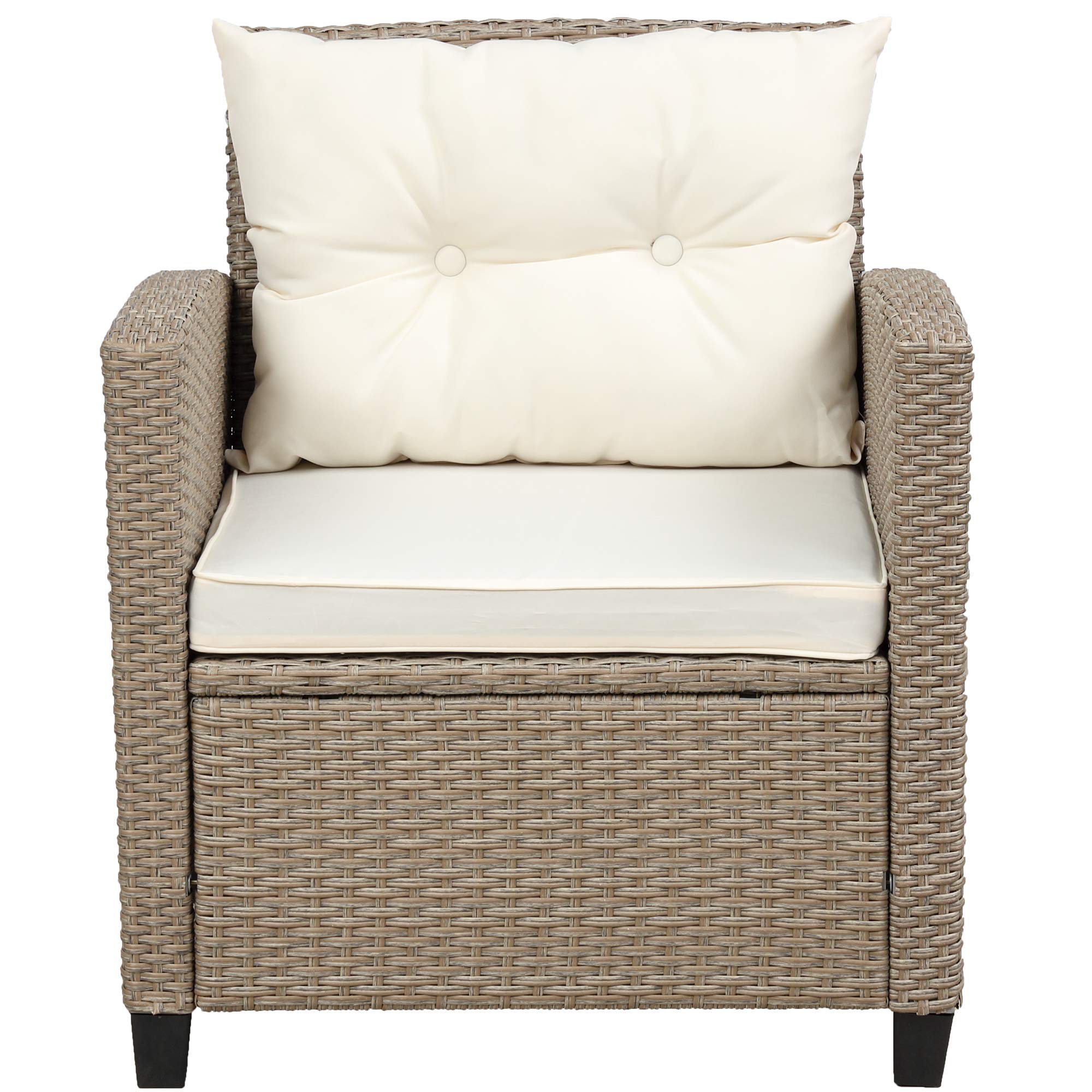 4-Piece Outdoor Sectional Sofa Set - PE Rattan Patio Furniture with Cushions & Glass Table - Brown & Beige Wicker Conversation Set for Backyard, Poolside or Garden Relaxation