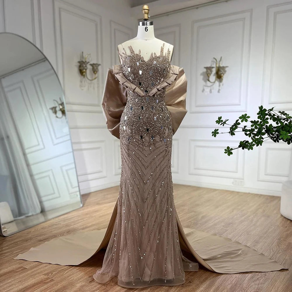 Elegant Fuchsia Mermaid Evening Dress with Pearl Beading - Luxury Formal Gown for Women | Dubai Party Wear, Wedding Guest Dress, Red Carpet Event 2025 - LA72263