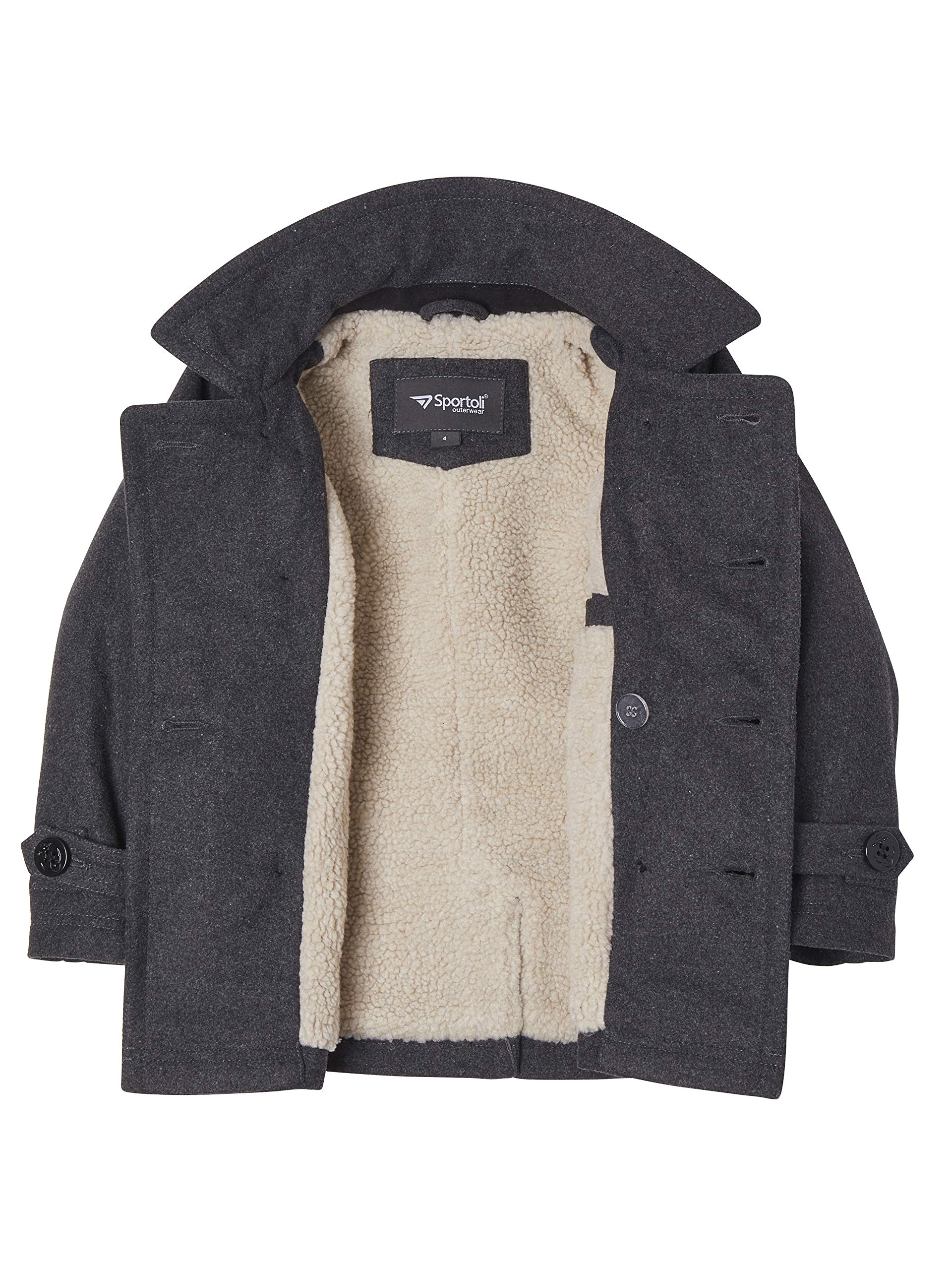 Sportoli Boys Classic Wool Blend Sherpa Winter Pea Coat Jacket - Warm Outerwear for School, Holidays & Outdoor Activities