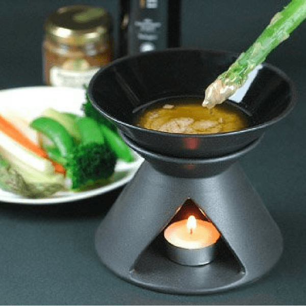M.Style Luce Stoneware Bagna Cauda Fojot Small Fondue Pot - Elegant Ceramic Cheese & Chocolate Melting Pot for Romantic Dinners & Party Entertaining
