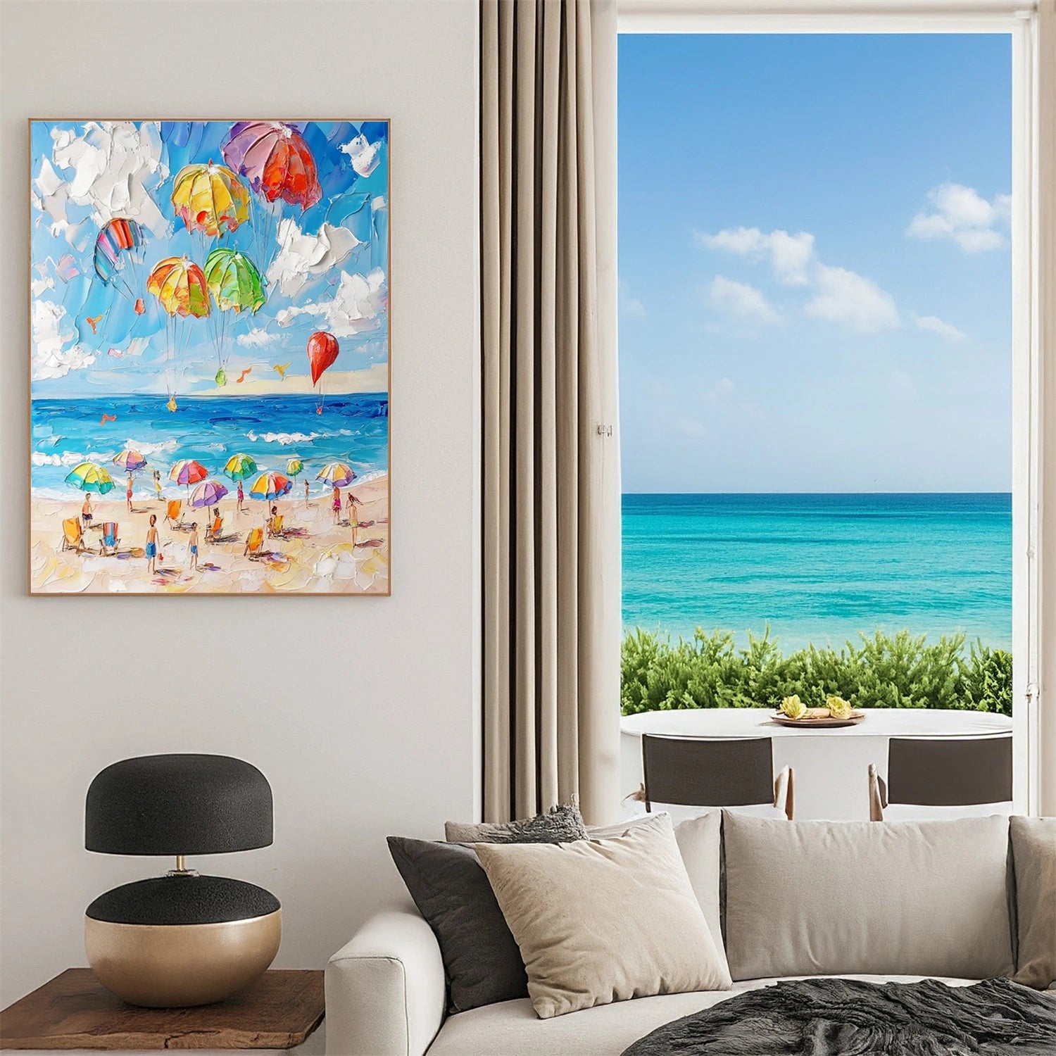 Seascape and Snowy Peak Landscape Painting - Premium Wall Art Decor for Living Room, Bedroom, Office #SP055 | Coastal & Mountain Scenery Canvas Print