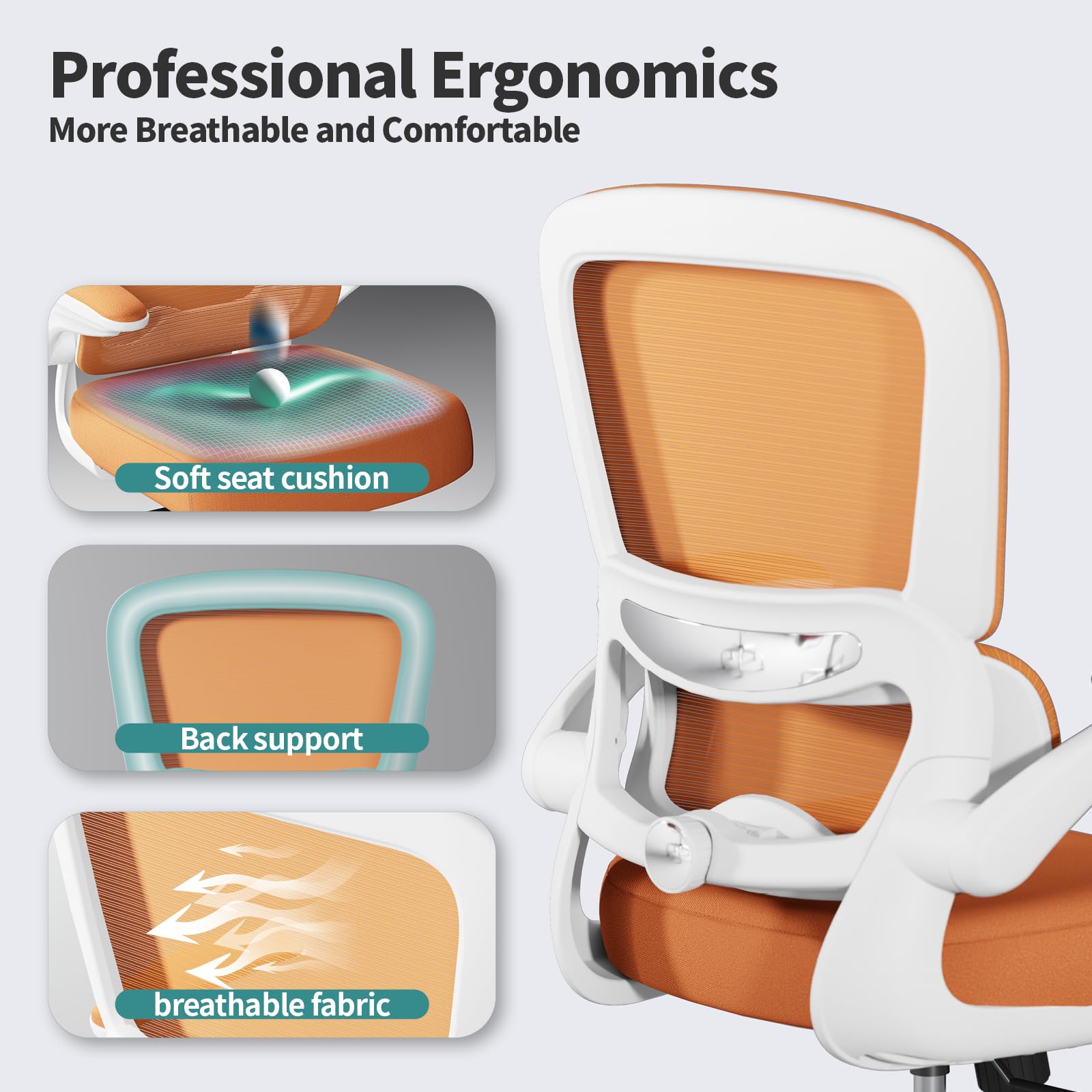 Ergonomic Office Chair with Adjustable Lumbar Support - Mesh Computer Desk Chair for Home & Executive Office - Comfortable Task Chair for Long Hours (Orange) - Perfect for Remote Work, Gaming & Study Sessions