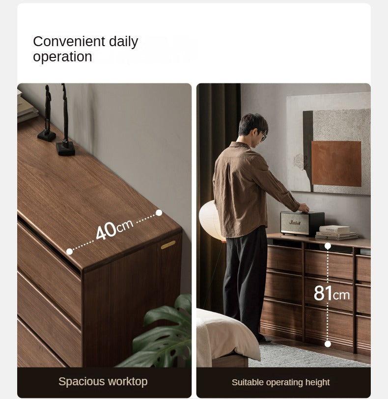 Premium Black Walnut Solid Wood Dresser with 6 Drawers - Handcrafted Wooden Storage Chest for Bedroom, Living Room & Office Organization