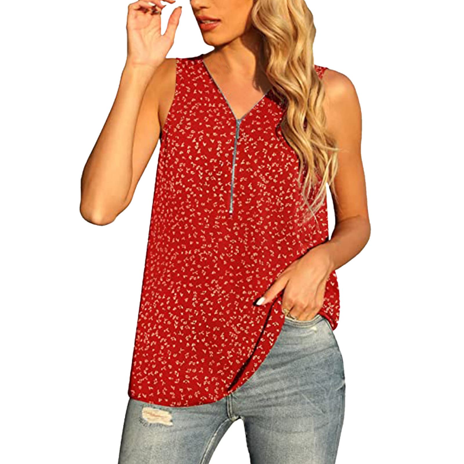 Women's Graphic Tank Tops - Cute Summer Sleeveless V-Neck Blouses with Half Zipper & Loose Fit | Casual Vest Shirts for Beach, Gym, and Everyday Wear