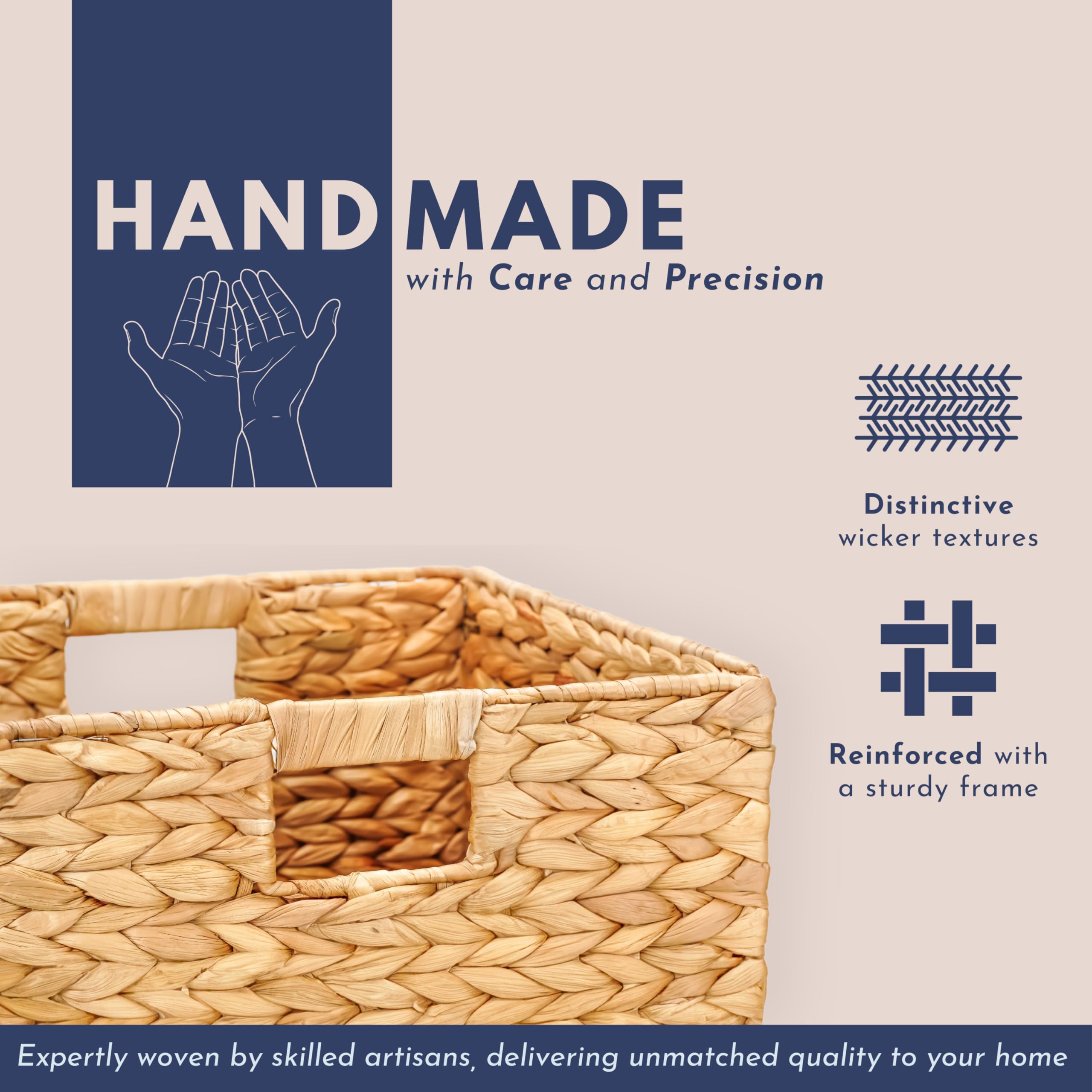 12x12 Foldable Handwoven Water Hyacinth Storage Basket - Natural Wicker Cube Organizer for Shelves, Laundry & Home Decor with Built-In Handles | Perfect for Bedroom Closet, Bathroom Towels & Nursery Organization