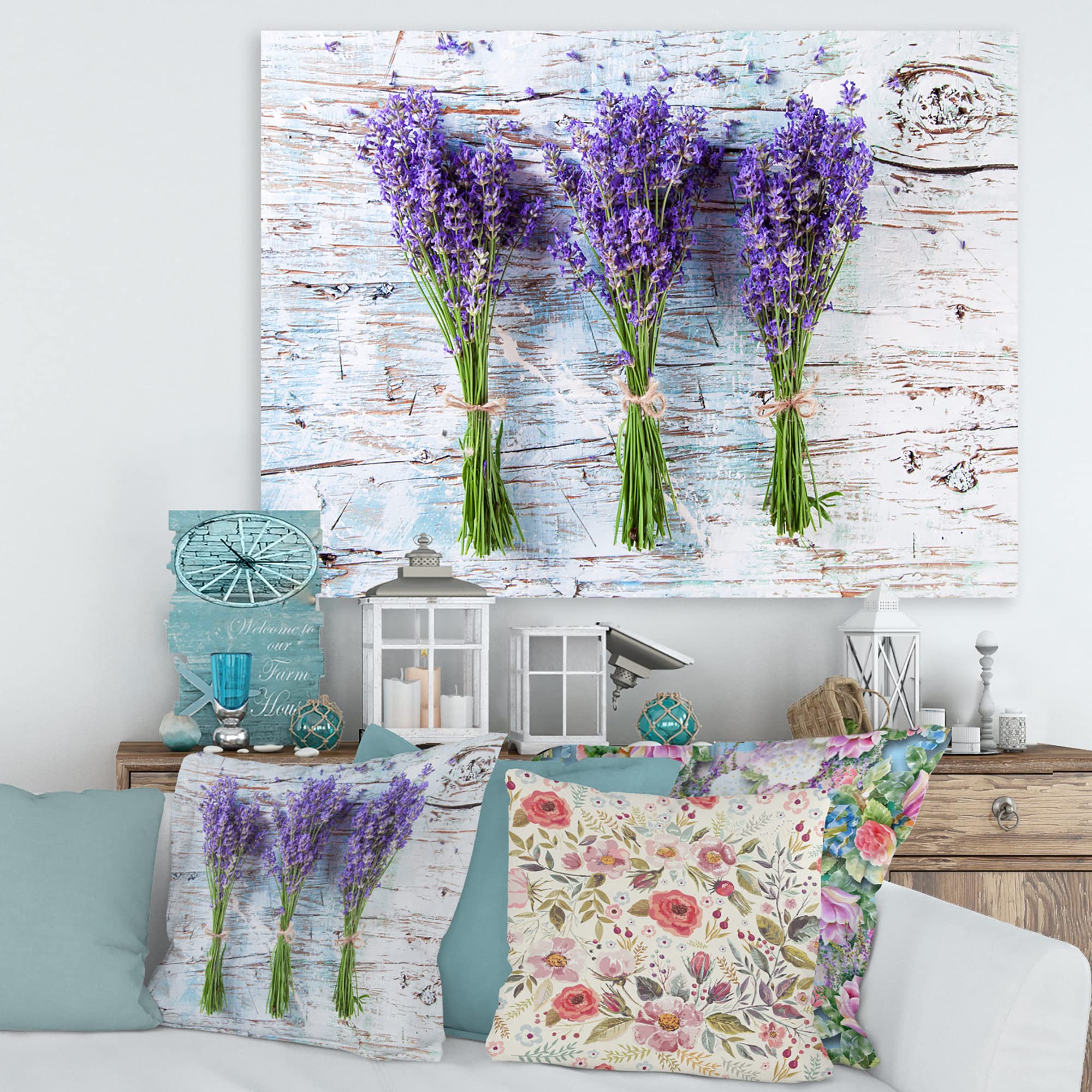 Fresh Lavender on Wood Farmhouse Canvas Wall Art - Rustic Floral Home Decor for Living Room, Bedroom & Office