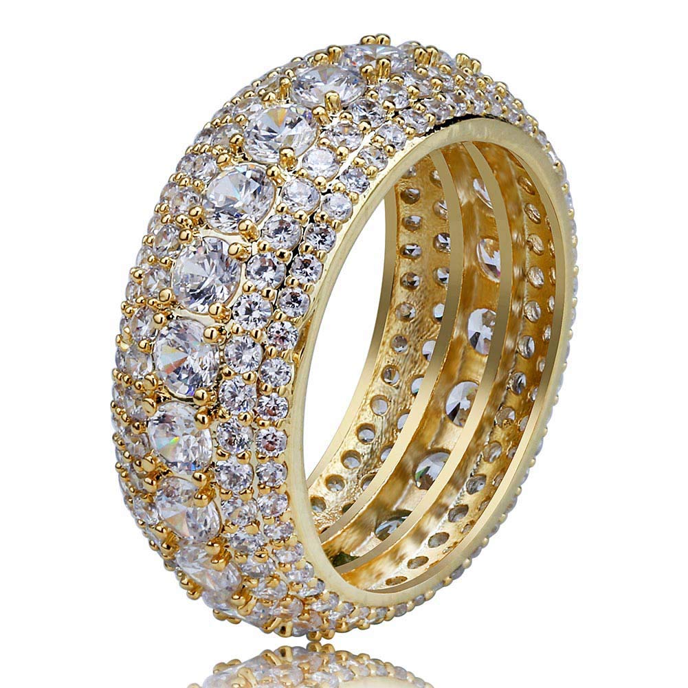 10mm Diamond Rings for Men 14K Gold Plated - Iced Out Anniversary Gift for Him - Wedding, Party, Everyday Wear