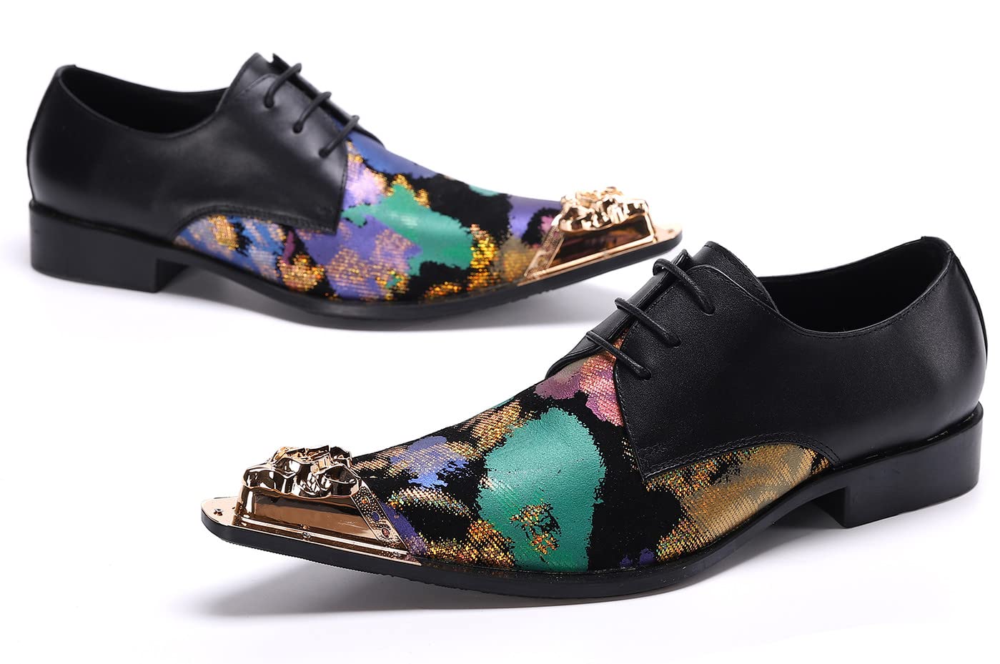 Santimon Men's Formal Dress Shoes - Genuine Leather Pointed Toe Oxfords for Business, Party & Club Wear | Stylish Floral Slip-On Design for Weddings, Office & Special Occasions