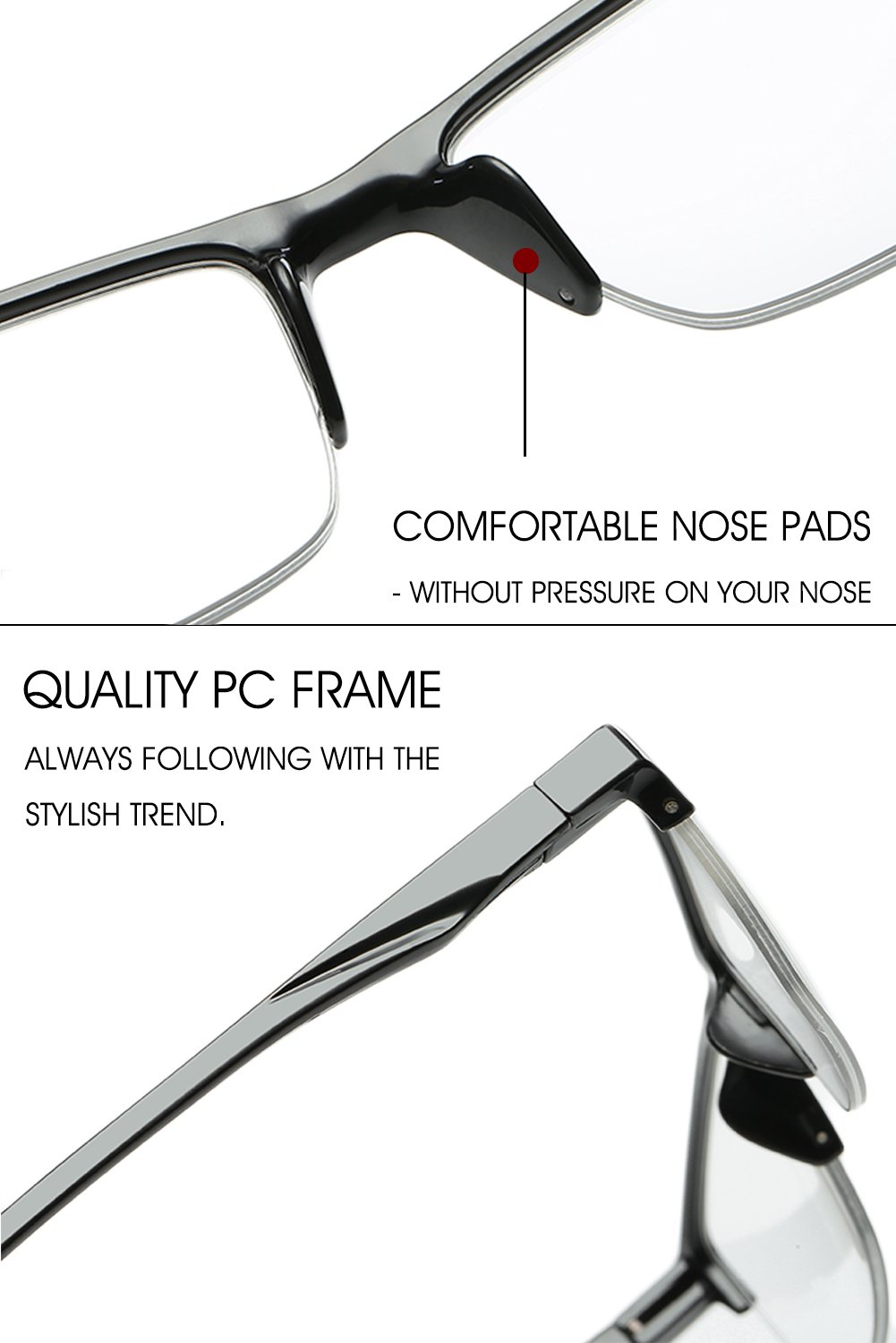 VEVESMUNDO Rectangle Semi-Rimless Reading Glasses for Men & Women - Modern Oversized Eyeglass Frames for Computer Work, Reading Books & Office Use