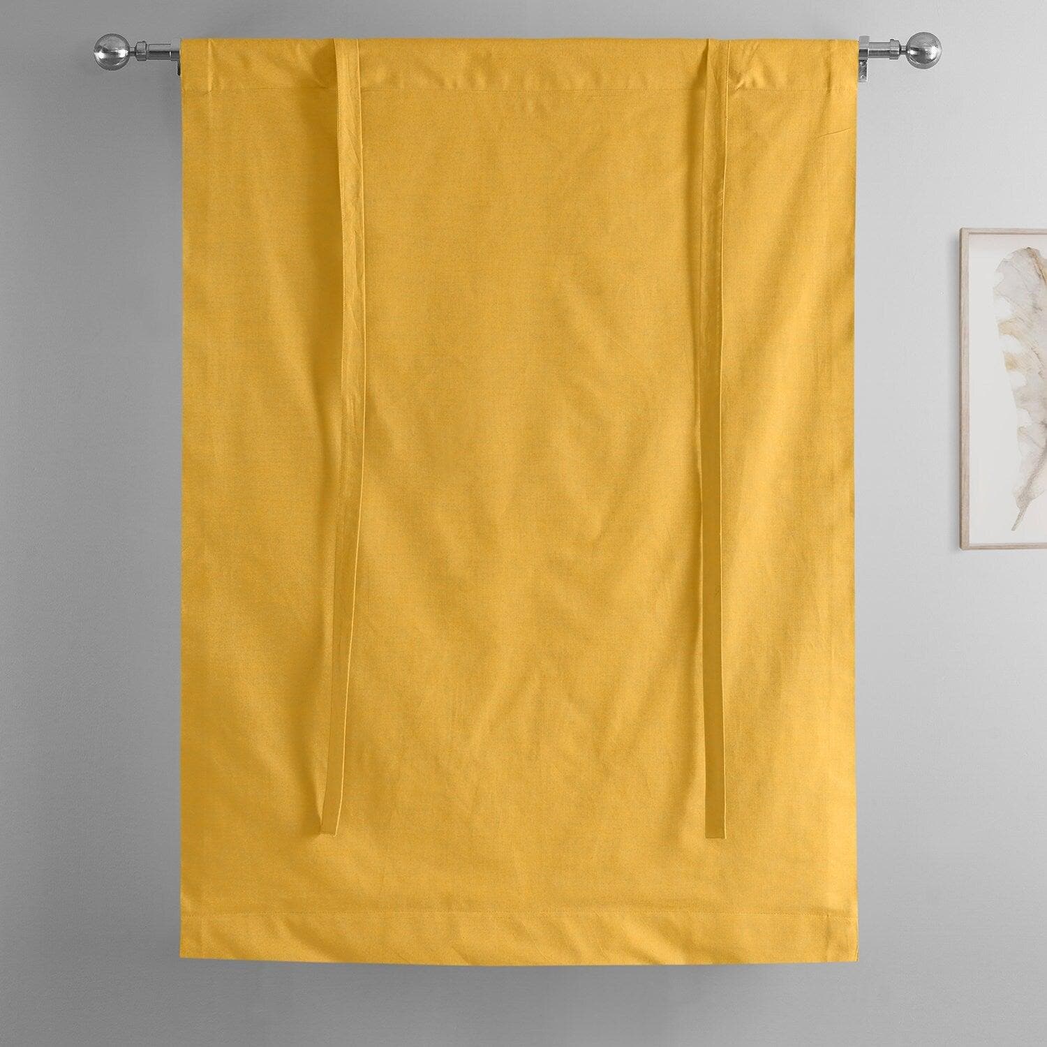 Ochre Dune Textured Solid Cotton Blackout Window Shade - Room Darkening Tie-Up Curtain for Bedroom, Living Room & Nursery