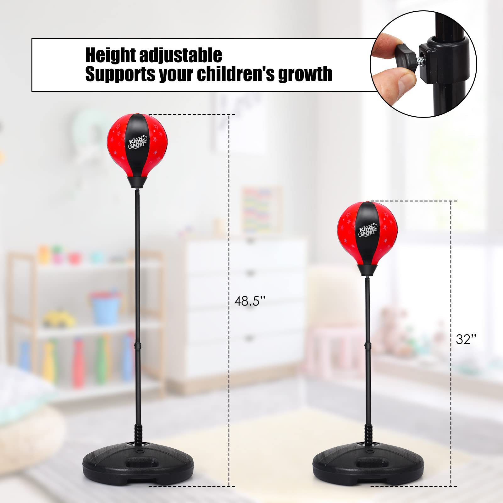 LDAILY Boxing Ball Set - Adjustable Height Punching Bag Stand with Boxing Gloves & Hand Pump for Kids & Adults - Perfect for Home Gym, Boxing Training, and Fitness Workouts