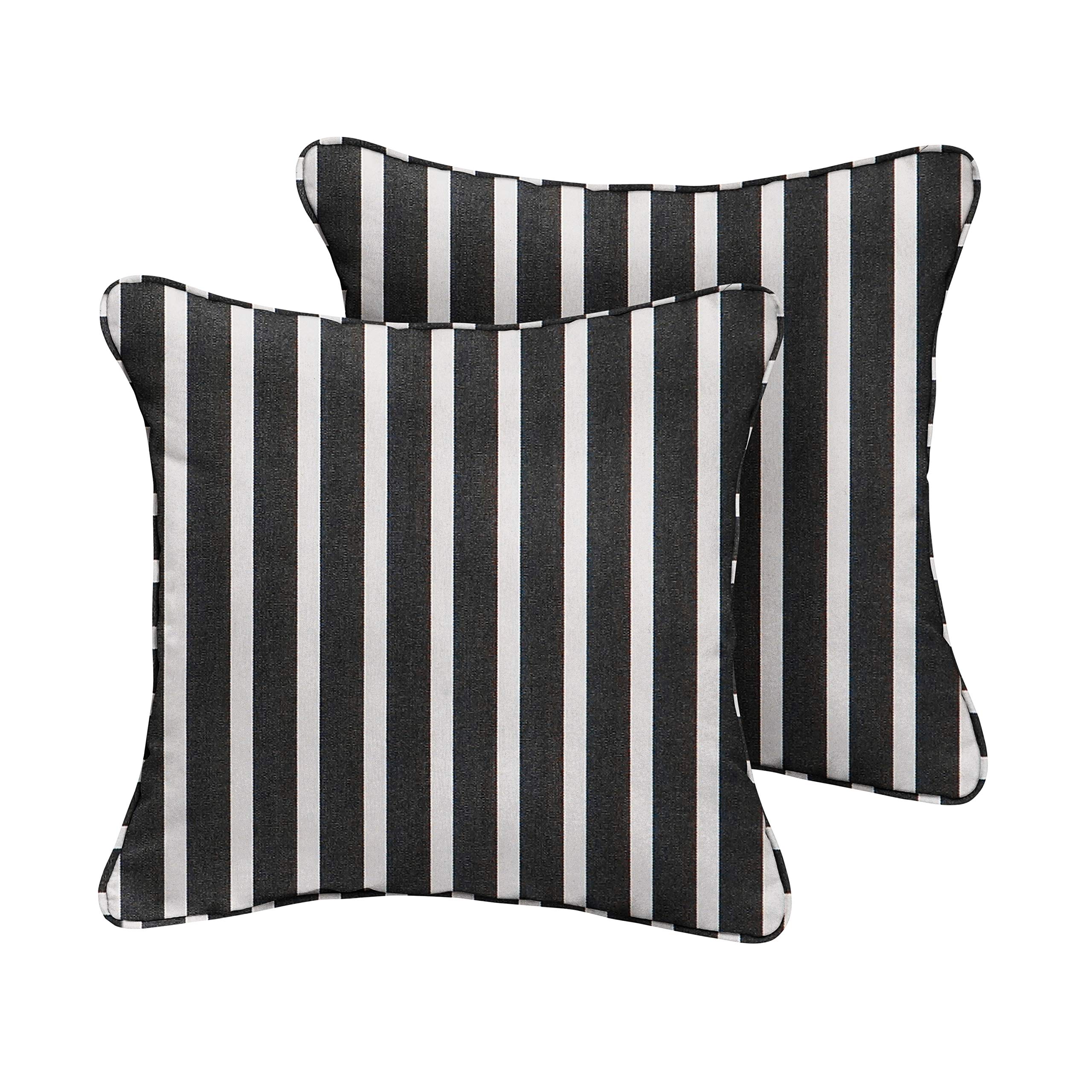 Sorra Home x Sunbrella Square Throw Pillows (Set of 2) - Black & White Striped Outdoor/Indoor Decorative Cushions for Sofa, Bed, Patio & Porch