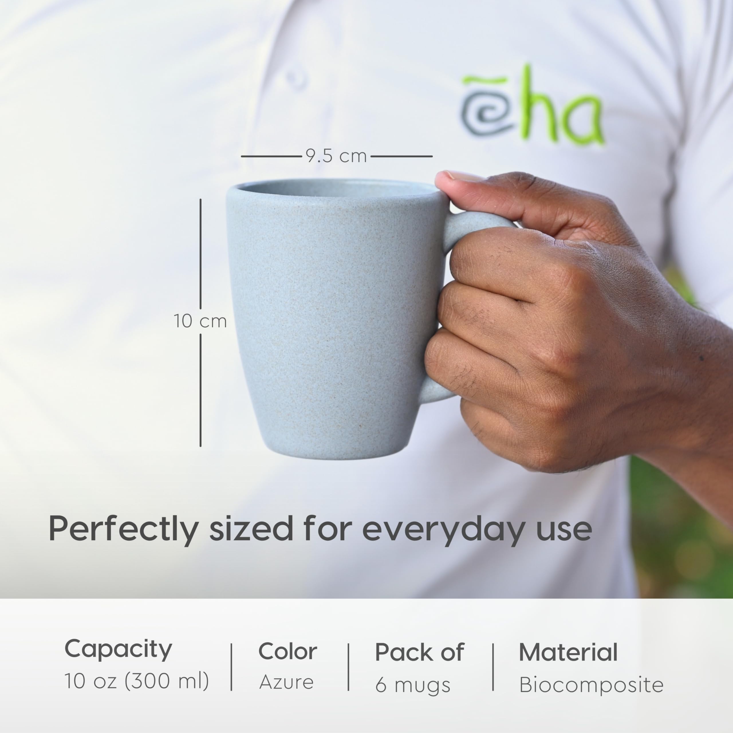 Eco-Friendly Set of 6 Classic Coffee Mugs | 300ml | Microwave Safe | Made with Sustainable Rice Husk & Bamboo Fibers | Matte Finish | Perfect for Hot Coffee, Cold Brew, Tea & Milk | Ideal for Home, Office & Gifts (Pack of 6, Azure)