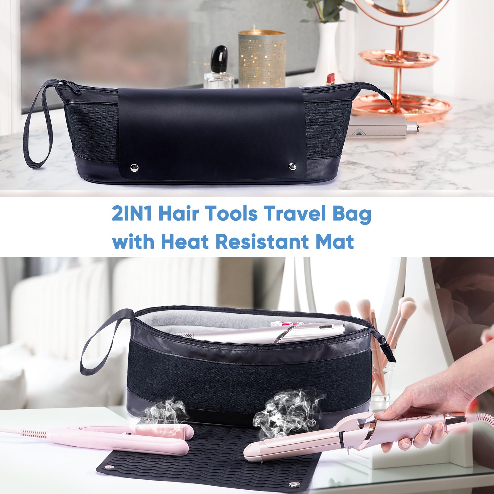 2-in-1 Heat Resistant Travel Bag for Hair Tools | Portable Organizer for Curling Irons, Flat Irons, Hair Dryers & Accessories | Perfect for Salon Professionals & Travel | Durable Hot Tools Storage Case with Removable Heat Mat
