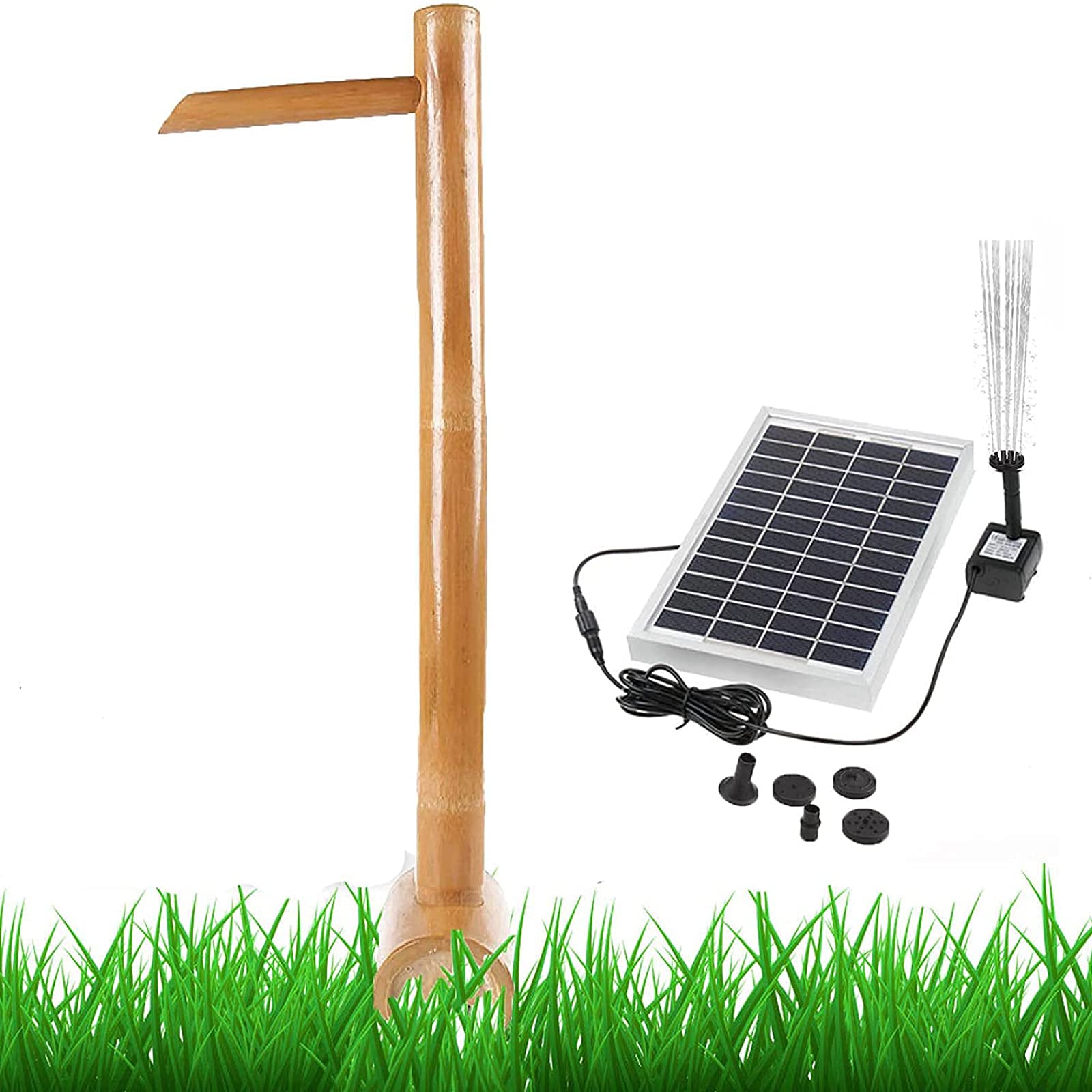 Solar Powered Bird Bath & Bamboo Fountain - Zen Garden Water Features with Flowing Water for Courtyard, Fish Tank & Stone Trough Decoration | Outdoor Relaxation & Meditation Space Enhancer