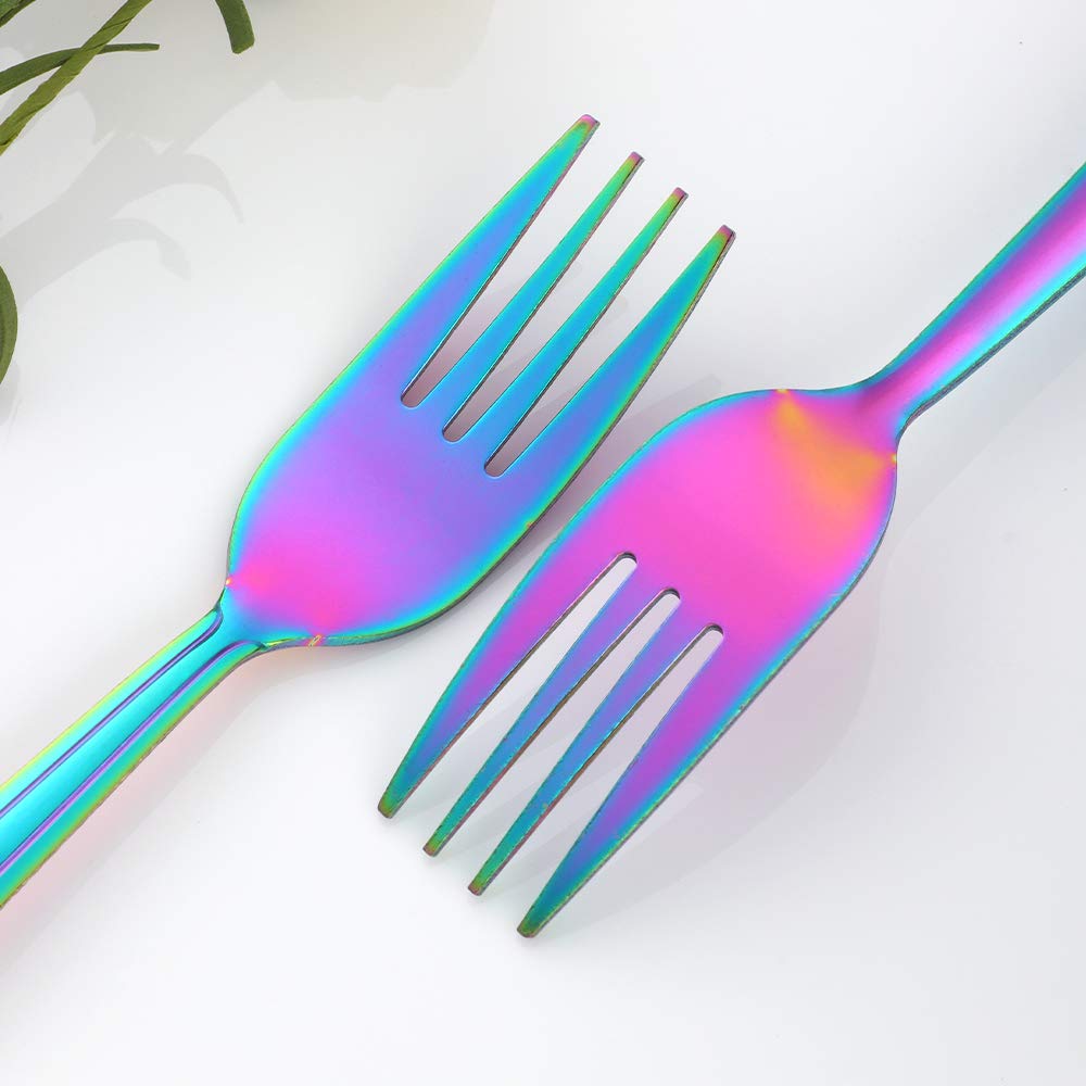 12-Piece Stainless Steel Salad & Dessert Forks Set - 6.2 Inch Rainbow Color Flatware for Parties, Picnics, Weddings & Home Dining - Durable & Elegant Silverware by Dongbo
