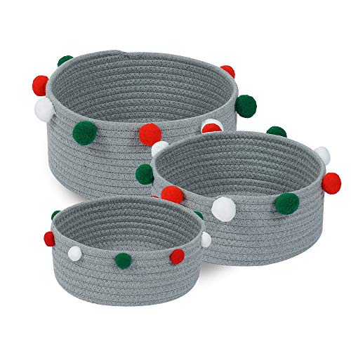 Enzk&Unity 3-Pack Grey Woven Cotton Rope Storage Baskets - Round Decorative Bins for Toys, Towels, Nursery, Kids Room & Bedroom Organization | Perfect for Home Decor, Clutter Control and Stylish Storage Solutions