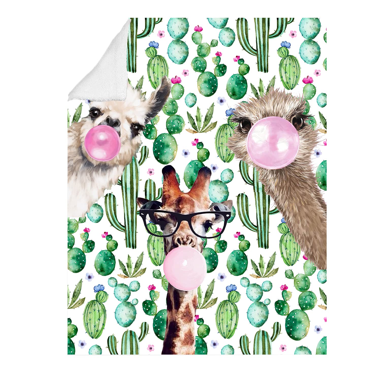 Super Soft Llama & Cactus Print Cozy Throw Blanket 50