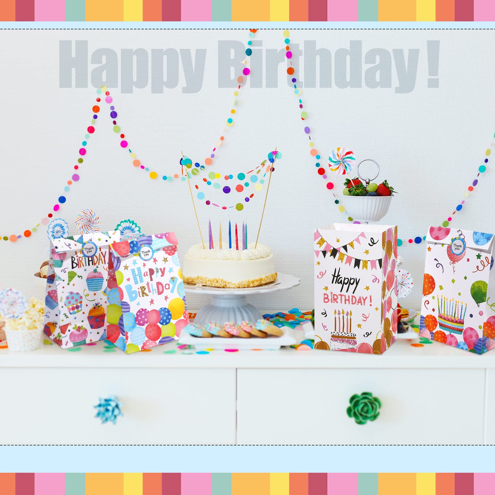 24-Piece Birthday Party Favor Gift Bags with Seal Stickers - Bulk Goodie Bags for Candy, Treats & Small Gifts - Perfect for Birthday Parties, Baby Showers & School Events