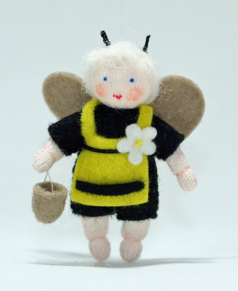 Handmade Bee Baby Girl Felted Waldorf Doll - Natural Wool Toy for Toddlers & Kids - Perfect for Waldorf Education, Imaginative Play & Nursery Decor