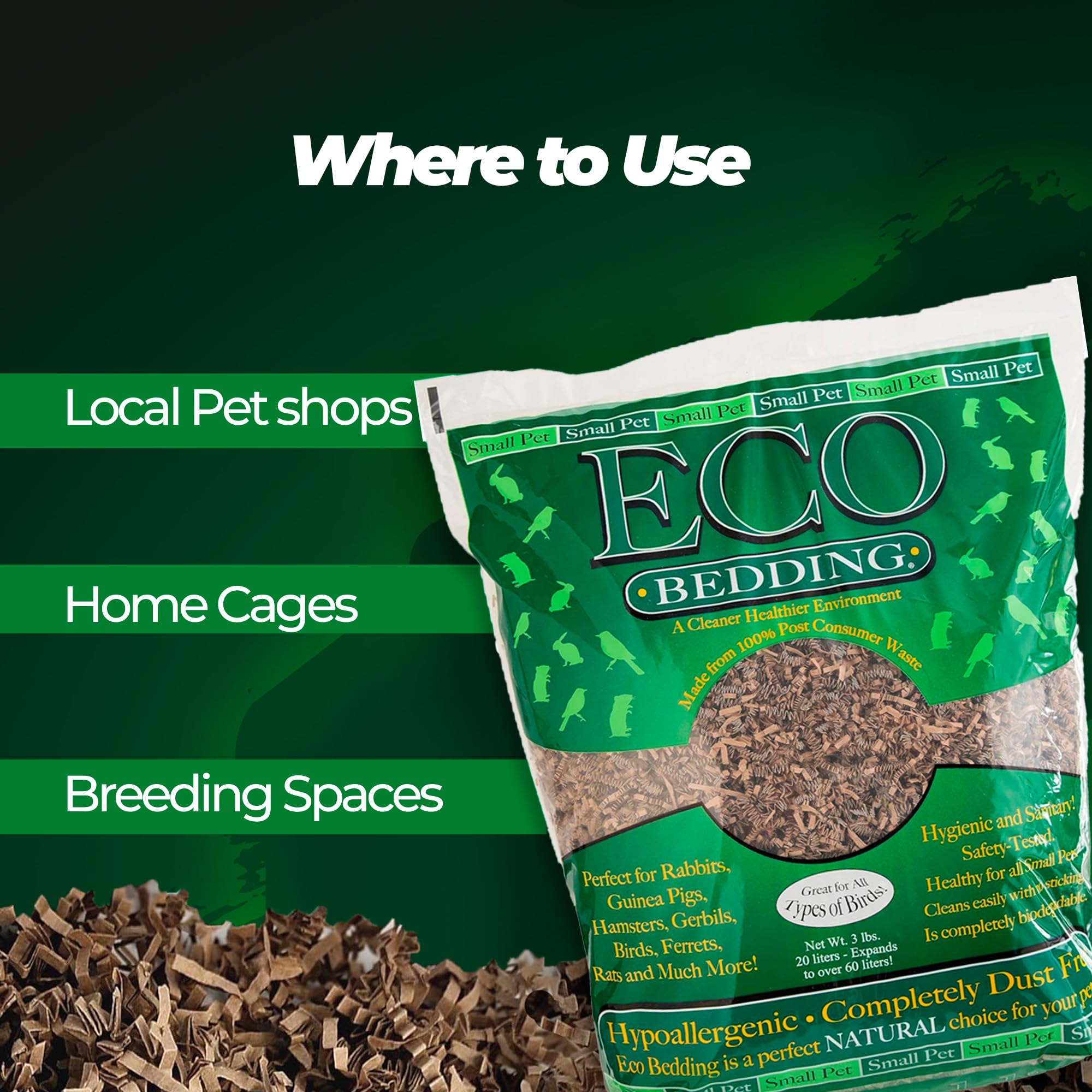 ECO-Friendly 99% Dust Free Paper Bedding for Small Pets & Birds - Natural Hamster, Rabbit, Guinea Pig Cage Litter (60L) - Perfect for Odor Control & Comfort in Cages, Hutches & Aviaries