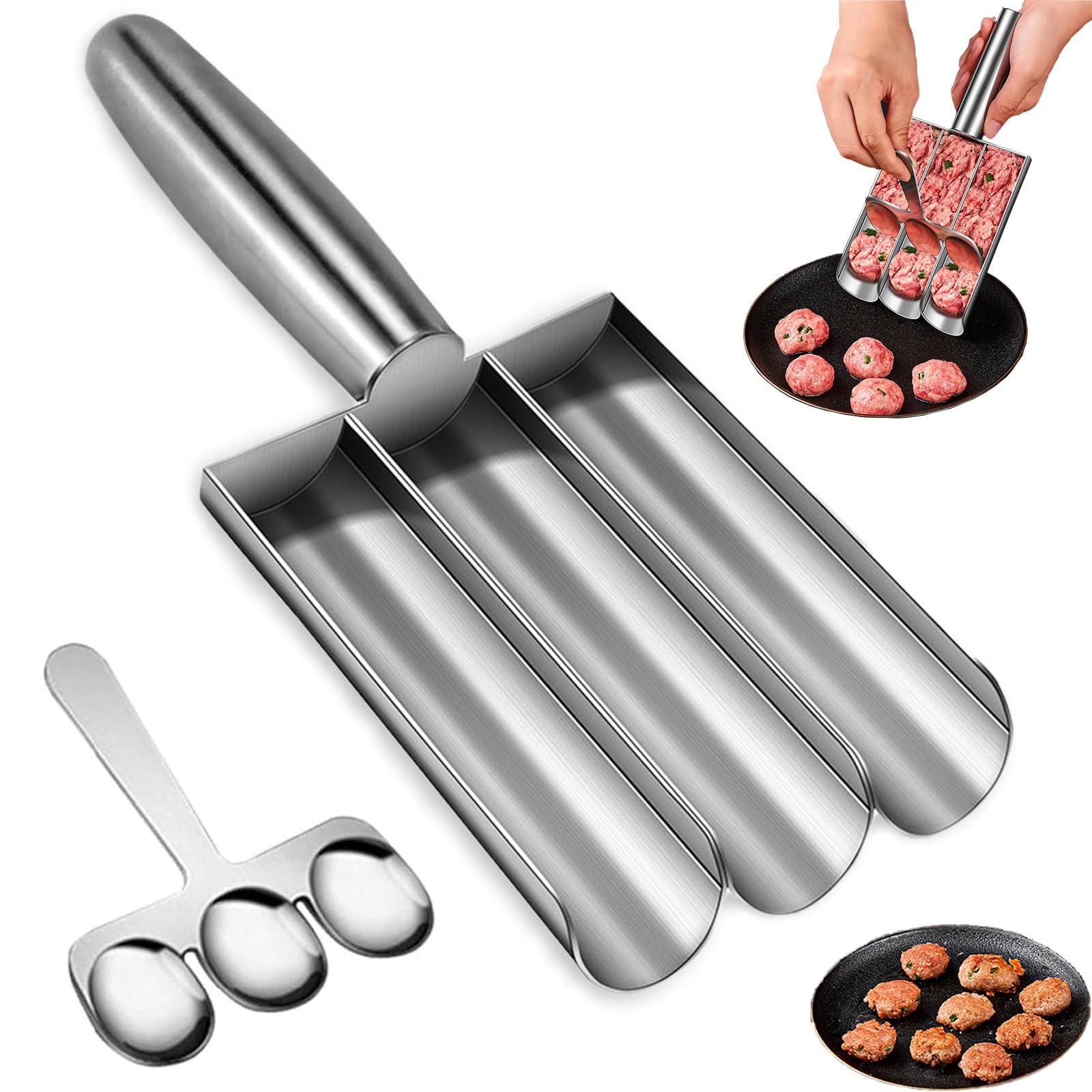 Premium Stainless Steel Meatball Maker Tool - 3-in-1 Kitchen Scoop with Spoon for Perfect Homemade Meatballs | Ideal for Italian Cooking, Meal Prep & Family Dinners