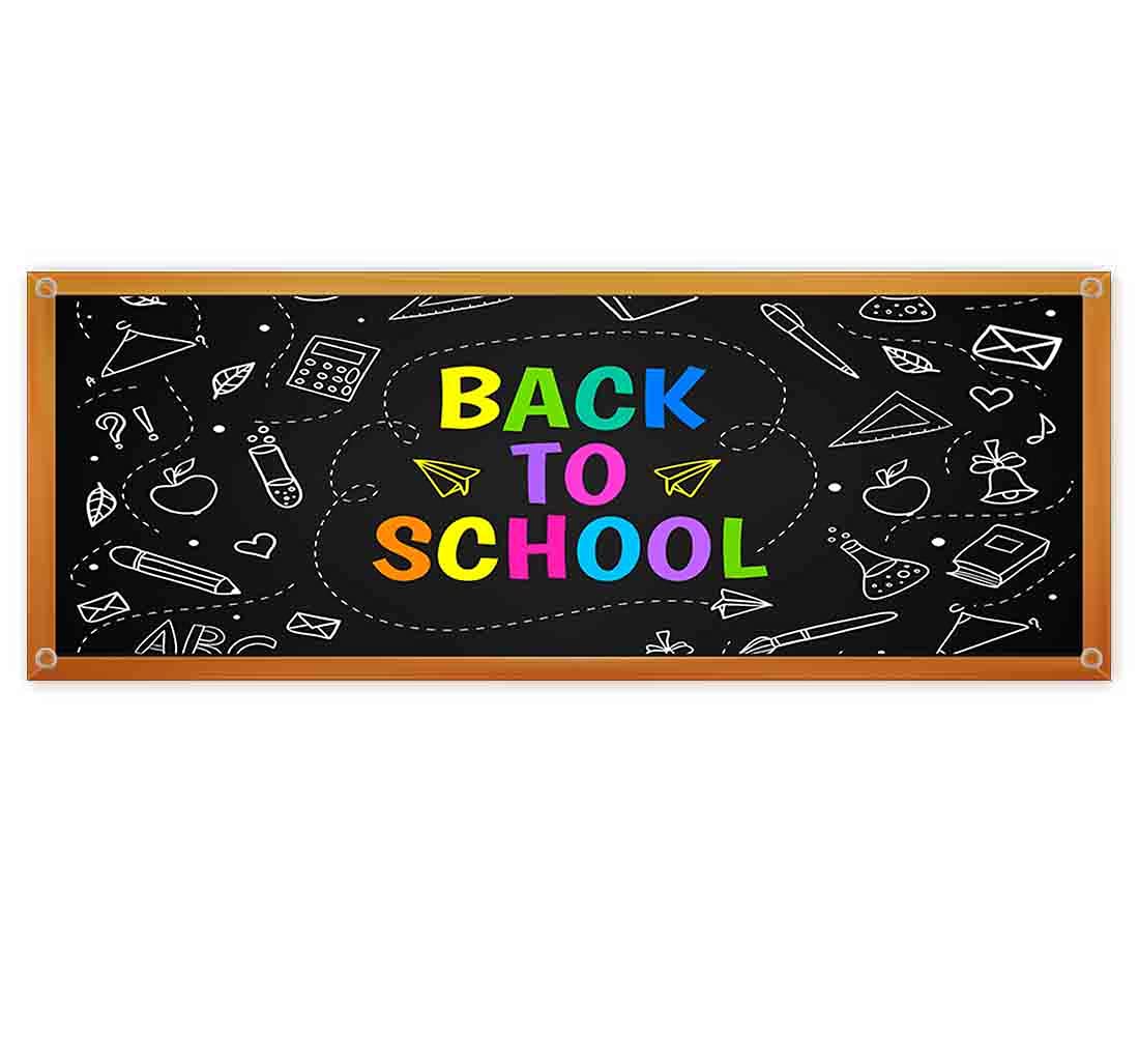 Back To School Chalkboard Banner - 13oz Heavy Duty Vinyl Sign with Metal Grommets - Single Sided Non-Fabric Decoration for Classroom, Office & Party Decor