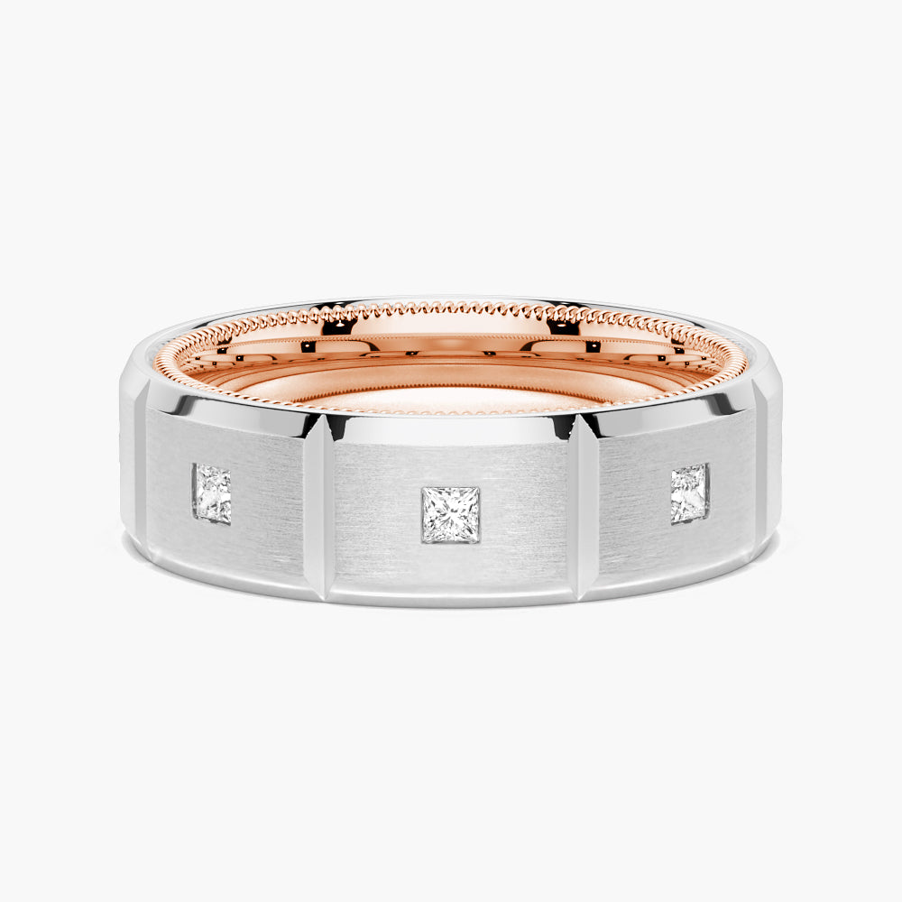 8mm Two Tone Matte Finish Princess Cut Moissanite Men's Wedding Band Ring - Perfect for Engagement, Anniversary & Everyday Wear