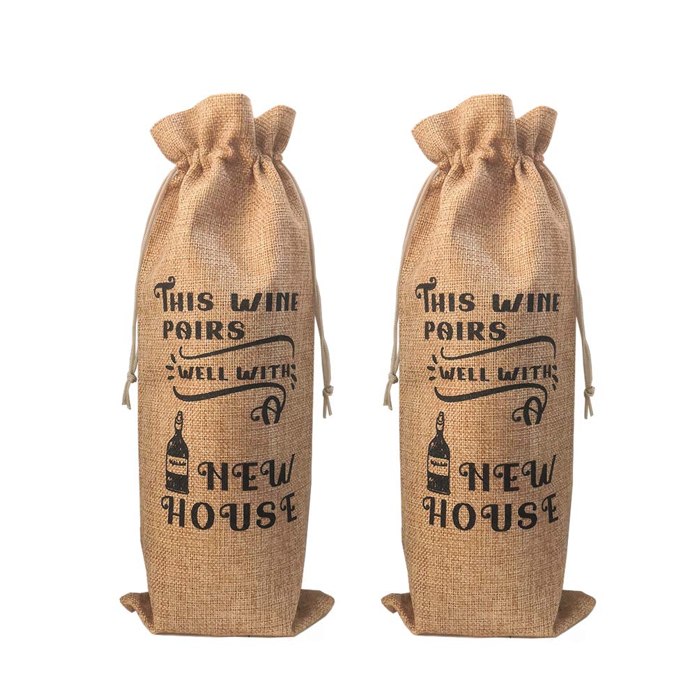 Premium Jute Wine Gift Bag Set of 2 - Elegant Housewarming Present for New Homeowners, Welcome to the Neighborhood Gift for Men & Women - Perfect for House Parties, Holiday Gifting & Hostess Appreciation