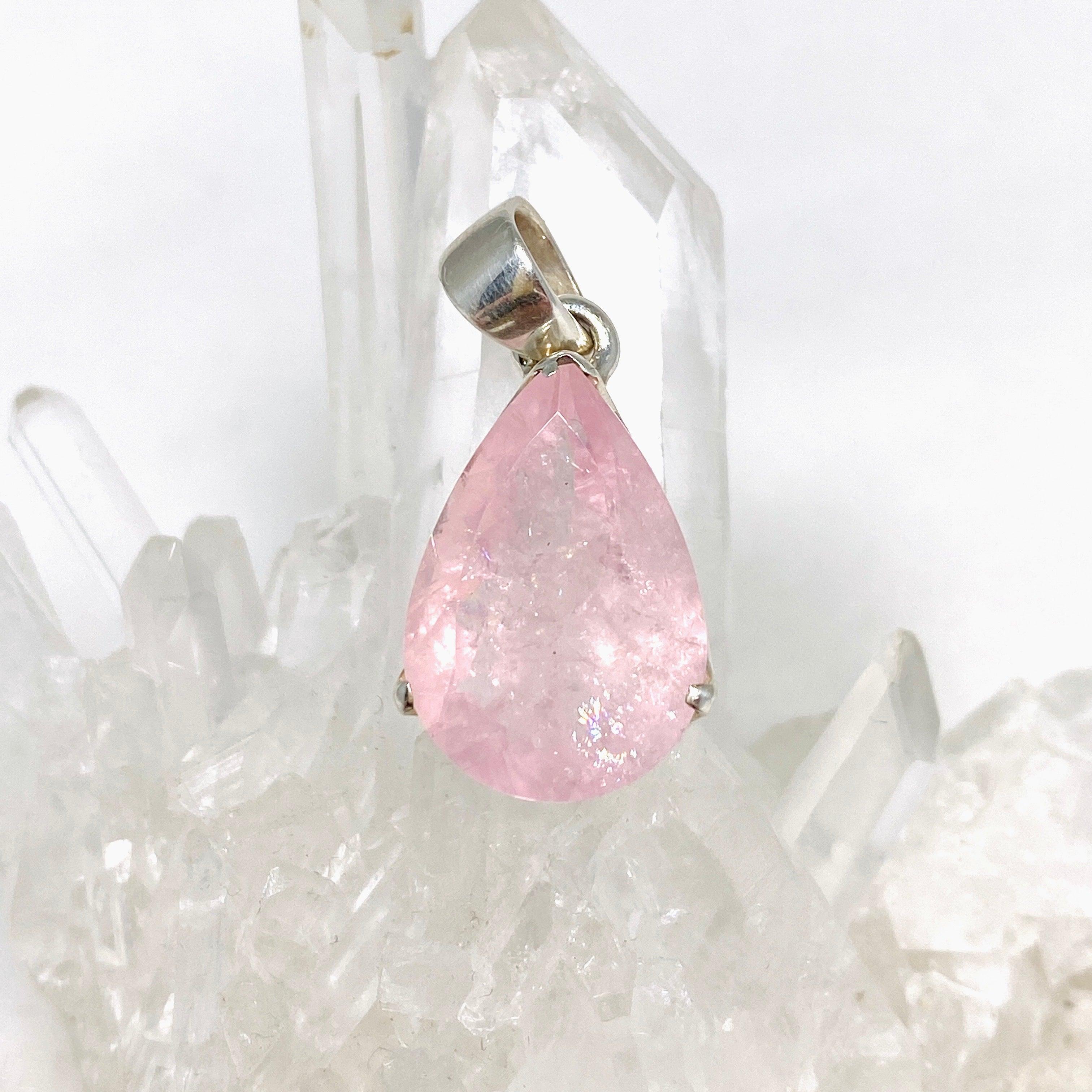 Morganite Faceted Teardrop Pendant Necklace PPGJ680 - Elegant Rose Quartz Jewelry for Women, Perfect for Weddings, Anniversaries & Special Occasions