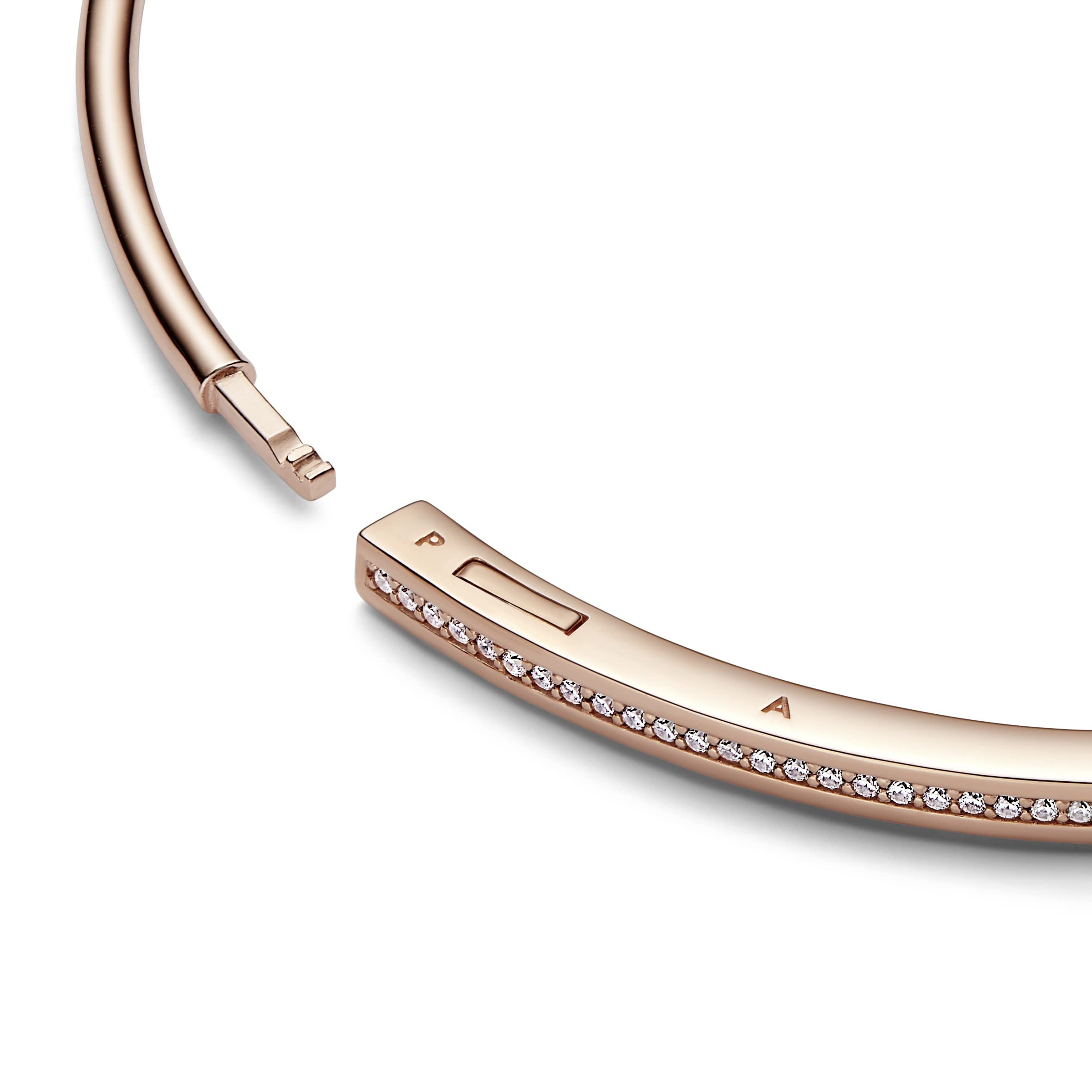 Pandora I-D Pavé Bangle - 14k Rose Gold Plated Women's Bracelet with Rose & Cubic Zirconia - Elegant Jewelry Gift for Her - 6.9