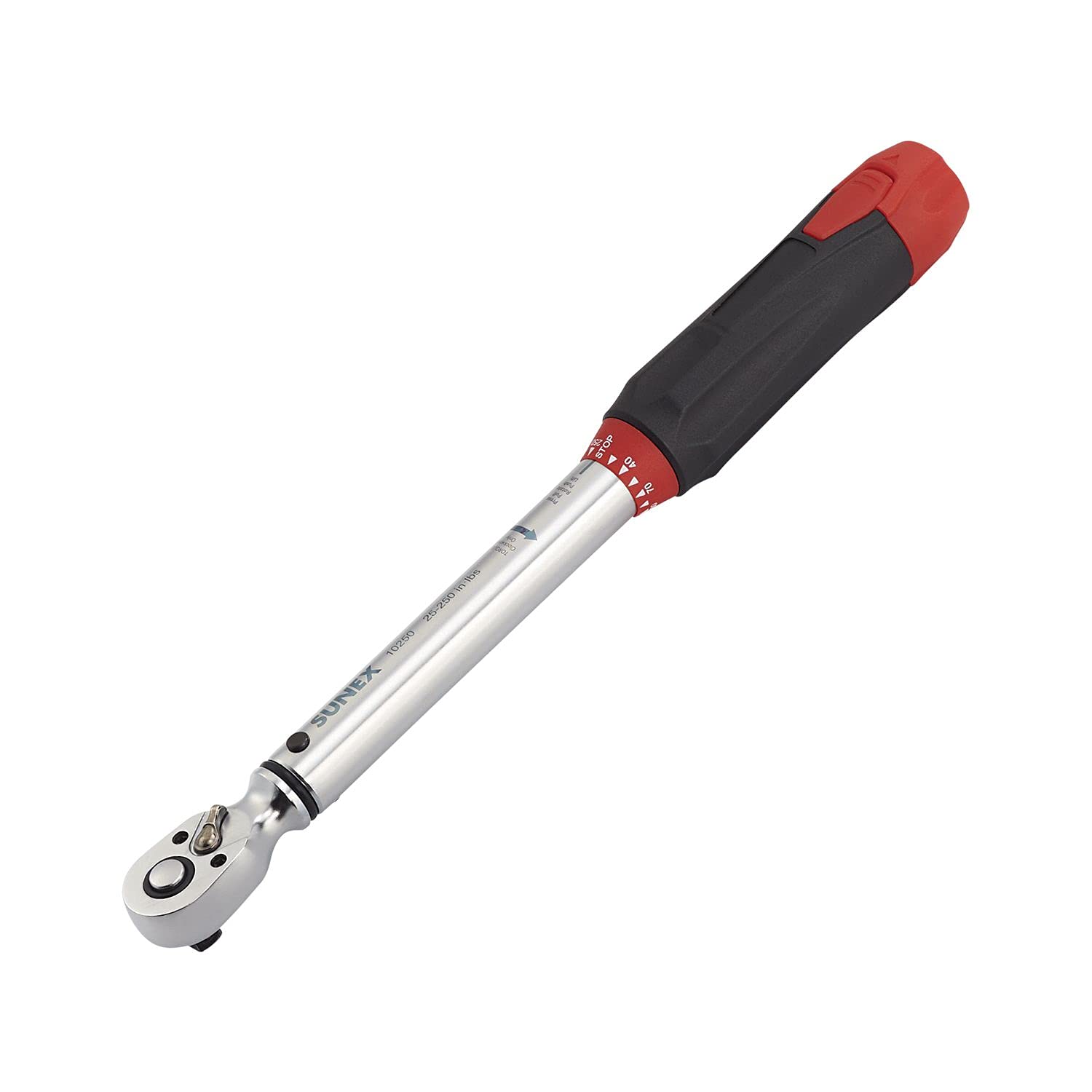 SUNEX TOOLS 10250 1/4-Inch Drive Indexing Torque Wrench - 25-250 in/lb Range, 48-Tooth Gear, 16-Position Torque Selector | Perfect for Automotive Repair, Machinery Maintenance & DIY Projects