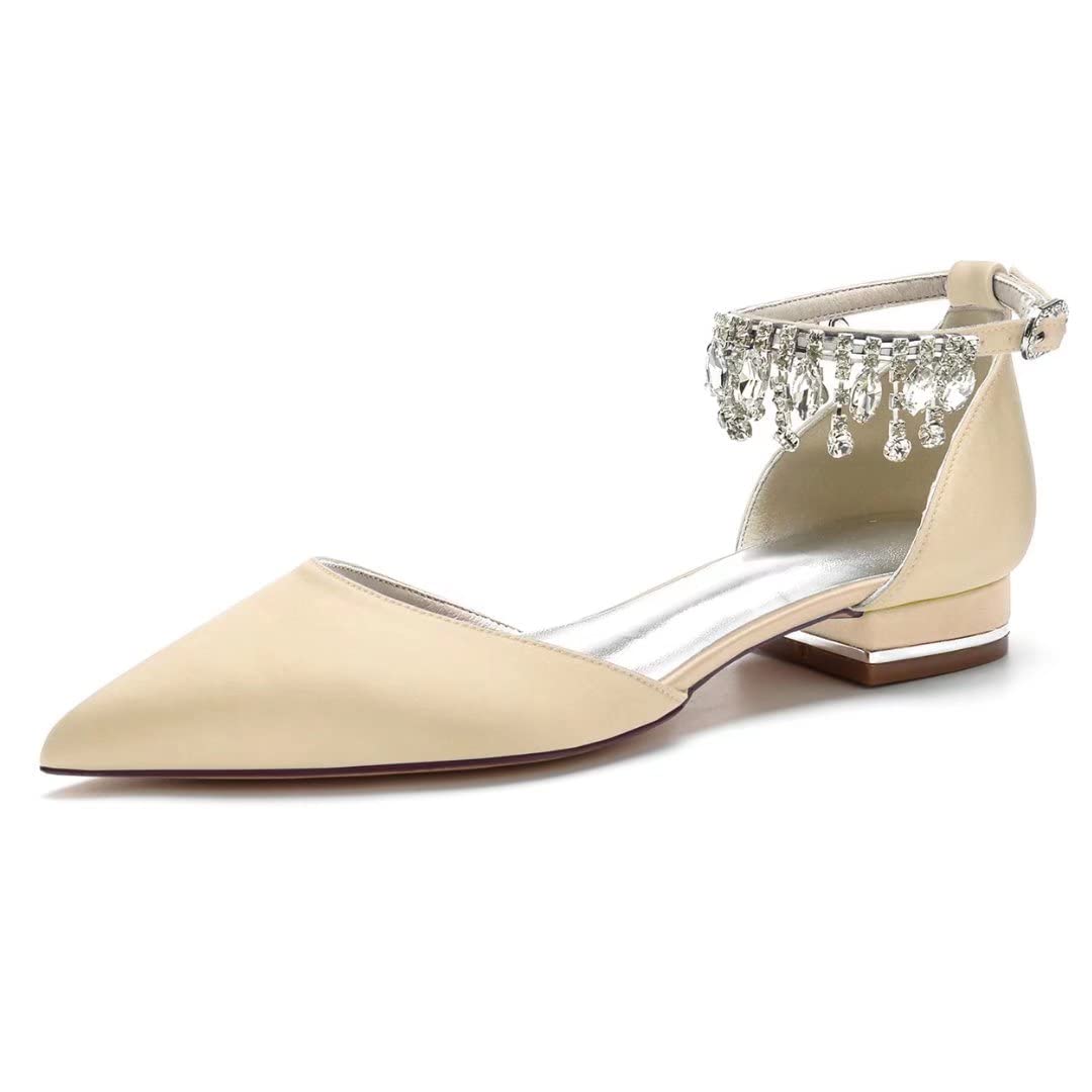 Elegant Satin Wedding Flats for Women - Crystal Embellished Pointed Toe Bridal Shoes | Perfect for Weddings, Proms & Evening Events