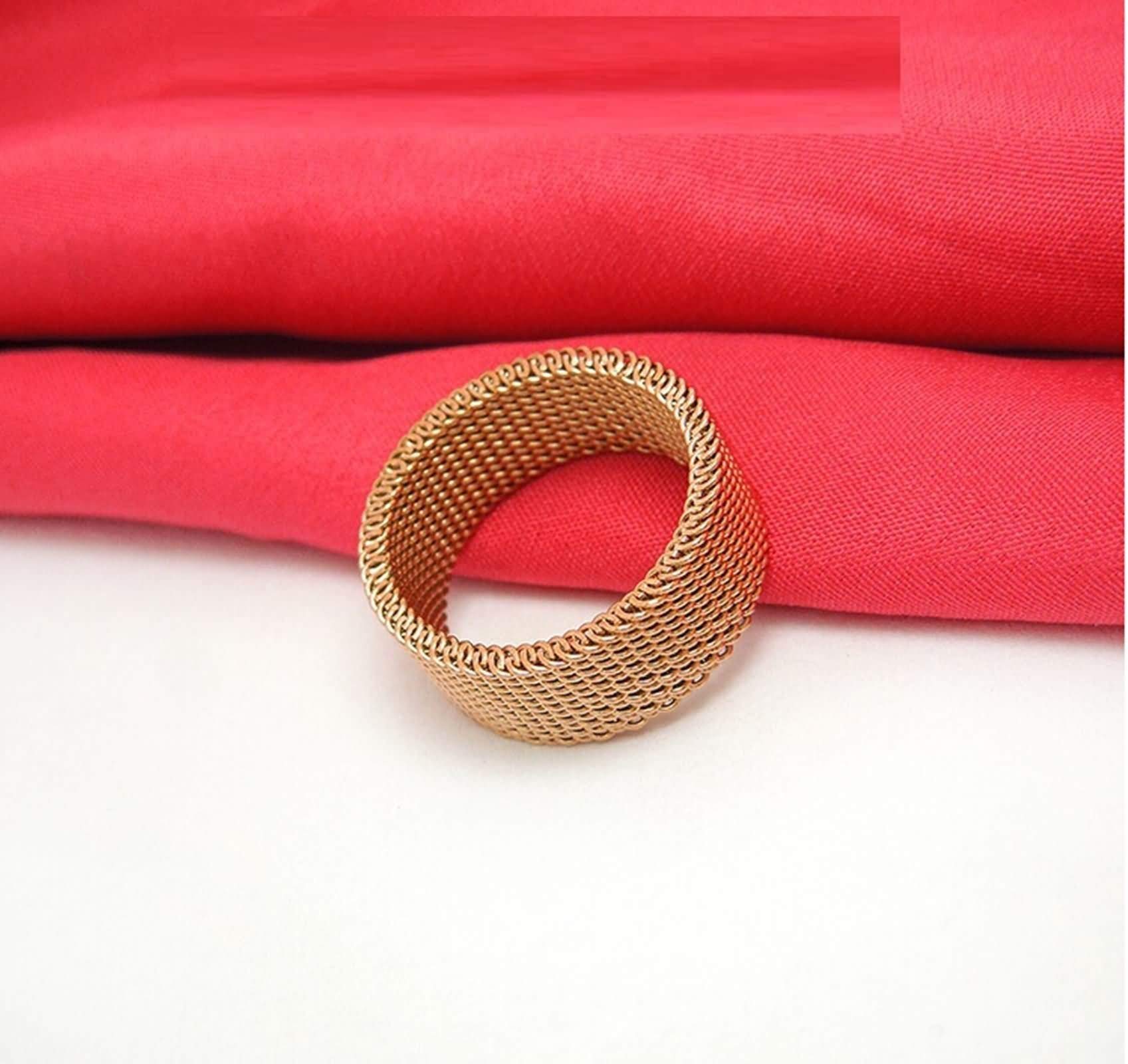 Stainless Steel Rose Gold Mesh Ring for Men & Women - Adjustable Sizes (T 1/2) - Perfect for Weddings, Anniversaries & Everyday Fashion Jewelry