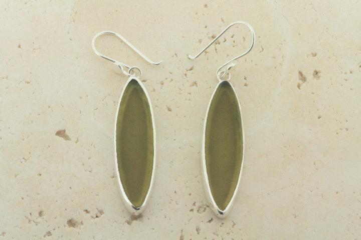 Handmade Olive Spear Seaglass Earrings - Dangle Jewelry for Women, Boho Beach Style - Perfect for Summer Vacations, Weddings & Casual Wear