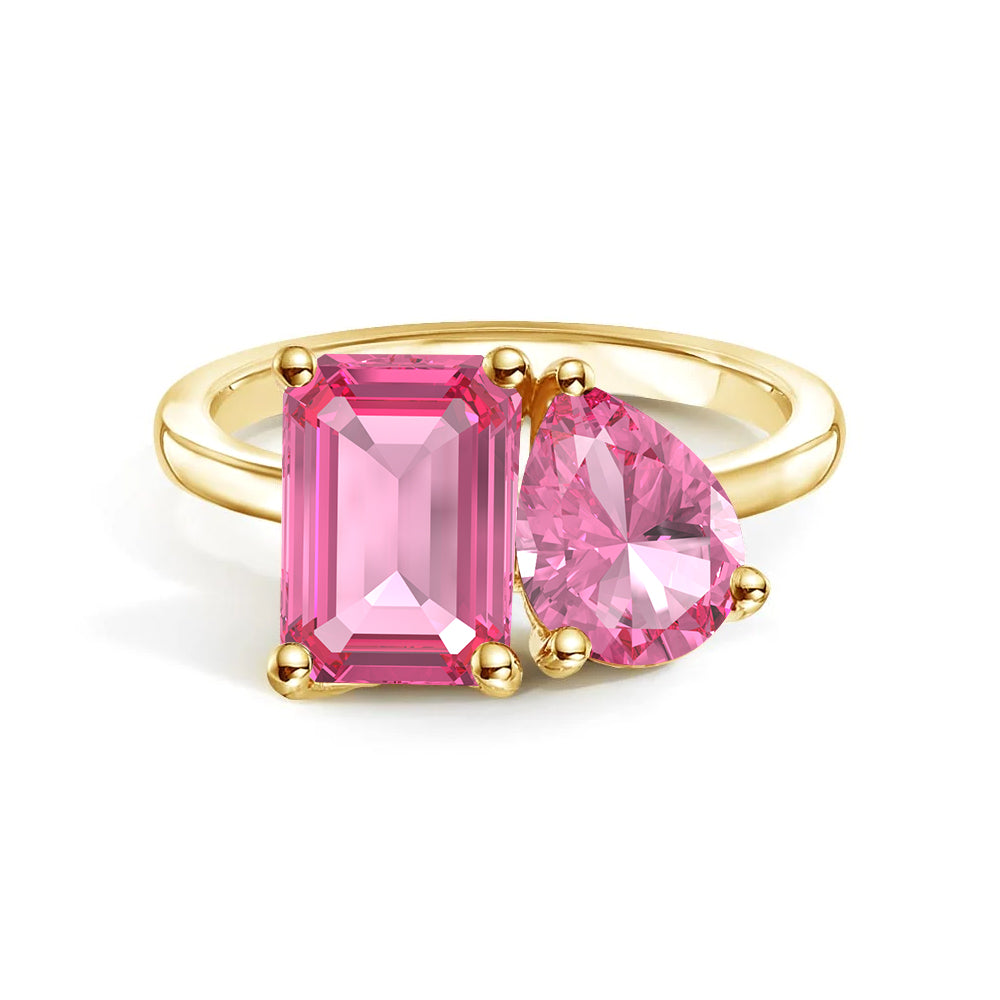 Personalized Pink Tourmaline Toi et Moi Ring - Custom Birthstone Anniversary Jewelry for Couples, Women's Romantic Gift for Valentine's Day, Engagement or Special Occasions