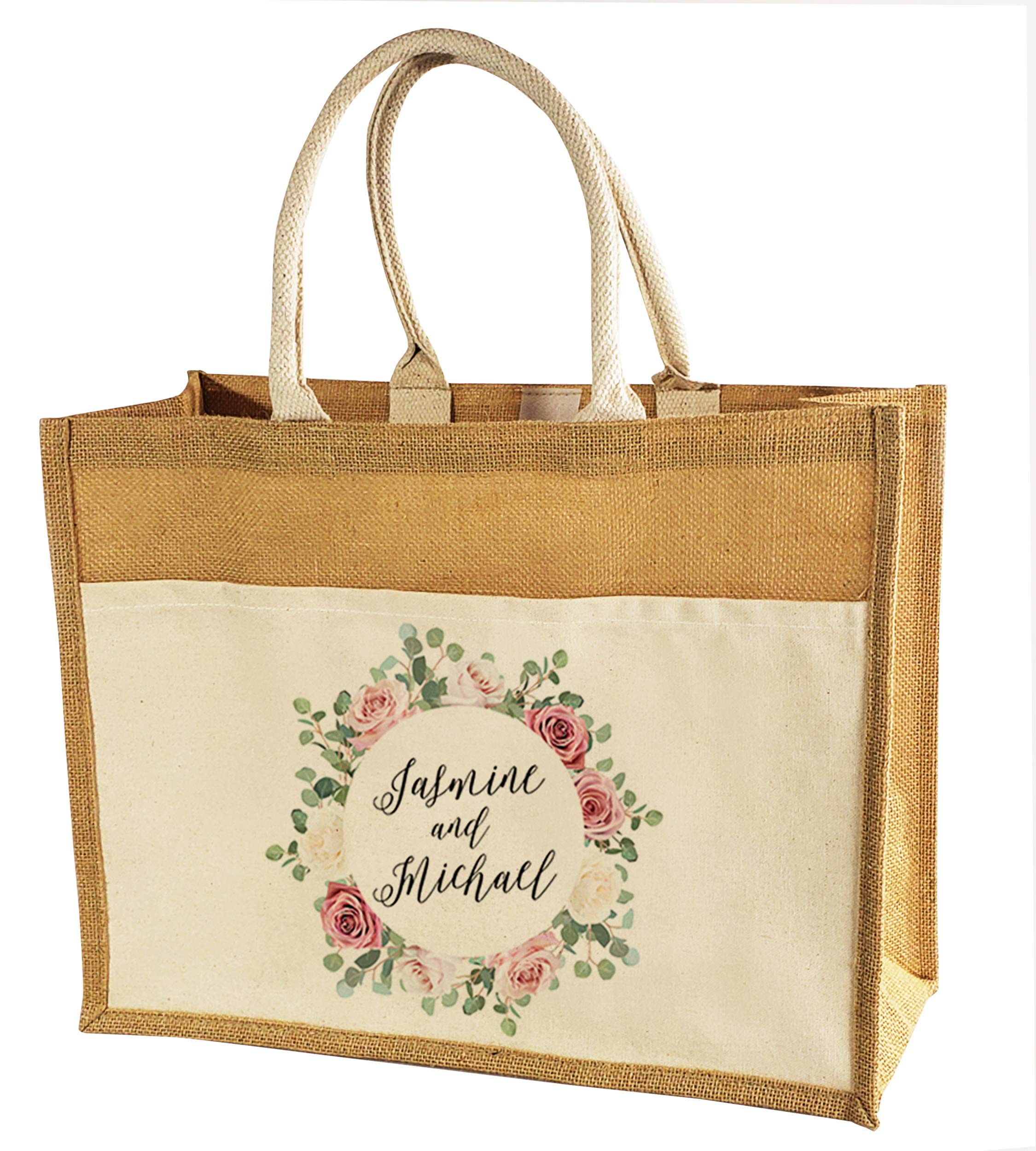 Eco-Friendly Heavy Duty Reusable Jute Burlap Tote Bag with Front Canvas Pocket - Large Shopping Bag for Groceries, Beach, Farmers Market & DIY Crafts | Sustainable Natural Fiber Gift Bag