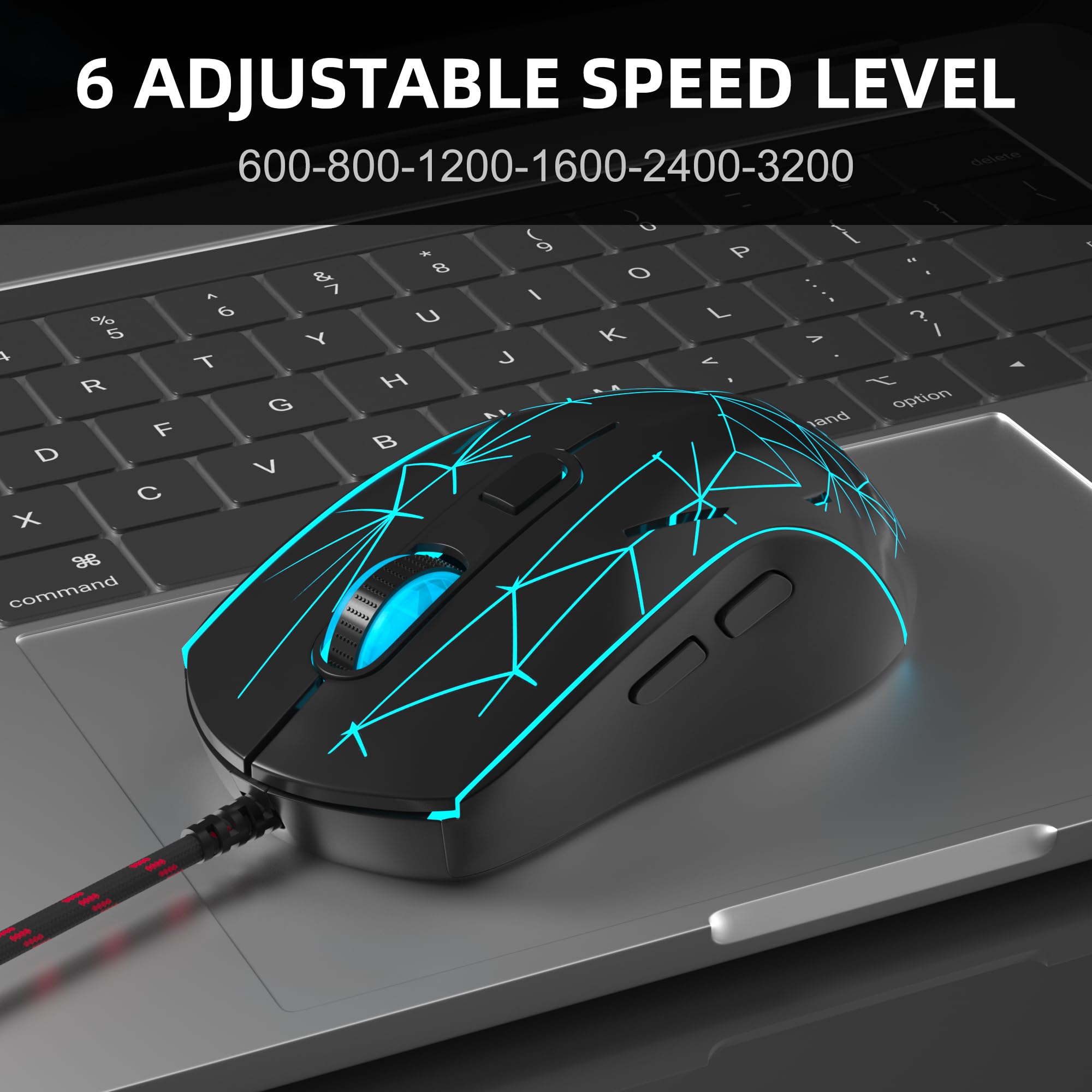 MageGee G6 Wired Gaming Mouse - Ergonomic USB Optical Mouse with 7-Color RGB Backlit, 6 Adjustable DPI Levels (600-3200) for PC, Laptop, Gaming & Office Work | Perfect for FPS, MOBA Games & Productivity | Black