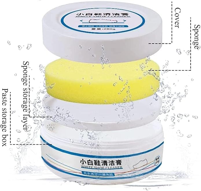NICANOR Shoe Cleaner Cream with Sponge - White Shoe Stain Remover & Whitening Polish for Sneakers, Leather Shoes, Canvas Shoes | Perfect for Cleaning, Restoring & Protecting White Shoes for Daily Wear, Sports & Special Occasions