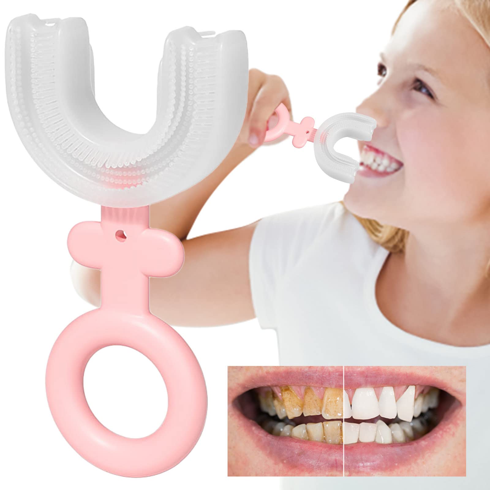 Soft Silicone U-Shaped Kids Toothbrush for Ages 2-12 | 360° Cleaning Manual Brush with Cute Gender Symbols | Perfect for Travel, School & Daily Oral Care