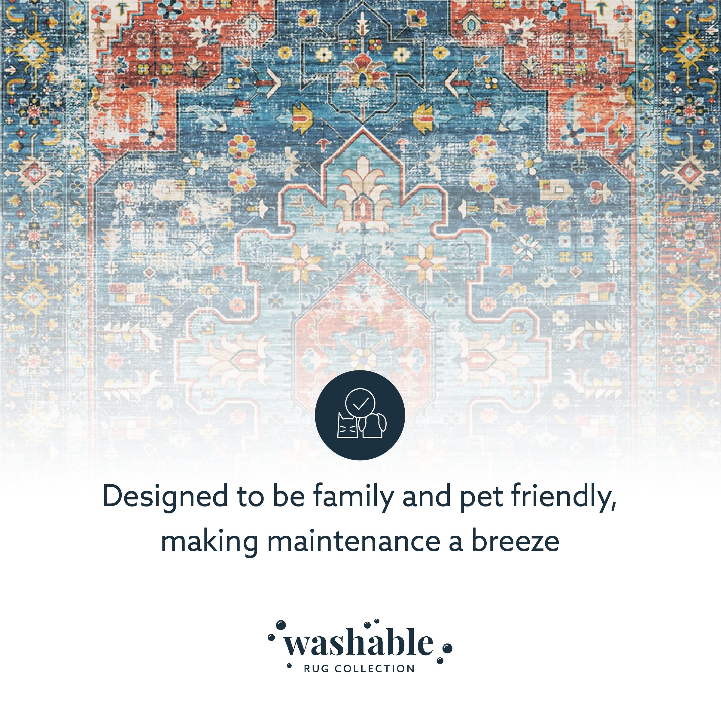 Linon Home Decor Washable Rug 5' x 7' Area Rug - Beasley Teal & Rust Pattern, Non-Slip Soft Indoor/Outdoor Carpet for Living Room, Bedroom, Patio