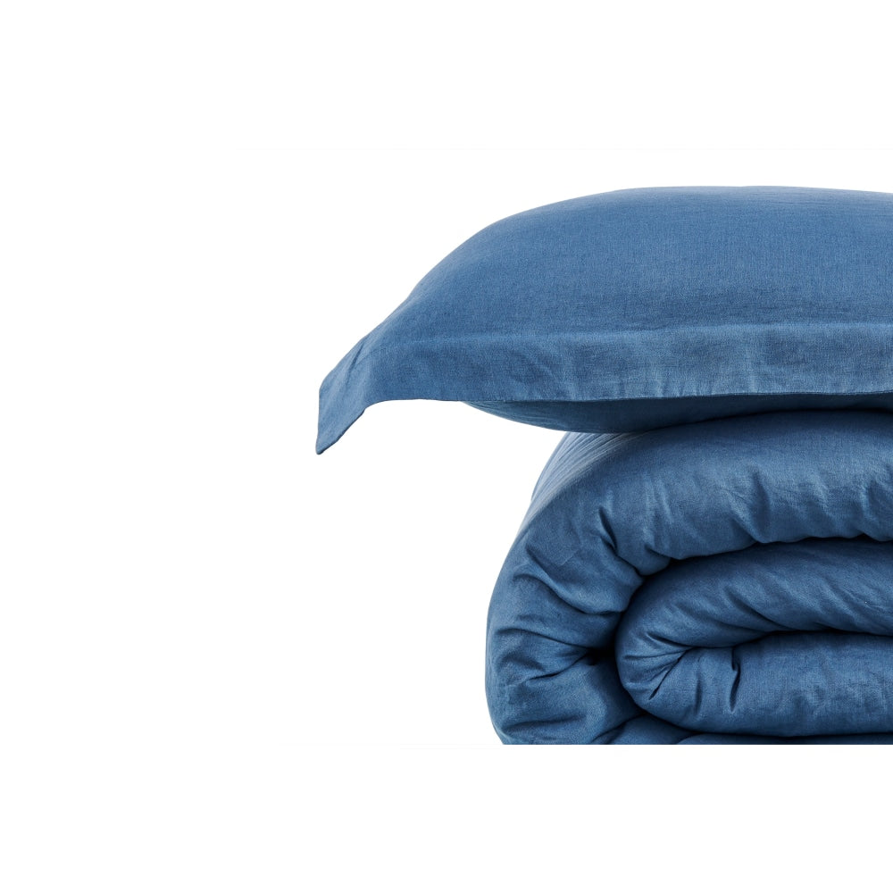 Premium 100% French Linen Duvet Cover Set - Berling Sea Blue, Queen Size Bedding | Soft & Breathable for All Seasons - Perfect for Master Bedroom, Guest Room & Luxury Hotels