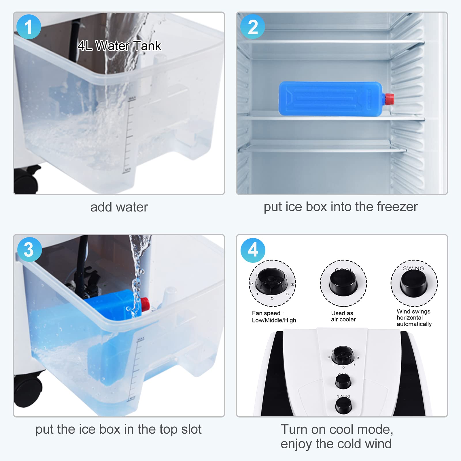 3-in-1 Portable Evaporative Air Cooler with Fan & Humidifier, Bladeless Quiet Cooling Machine, 3 Speeds for Home, Office, Dorms, Bedrooms, and Small Spaces
