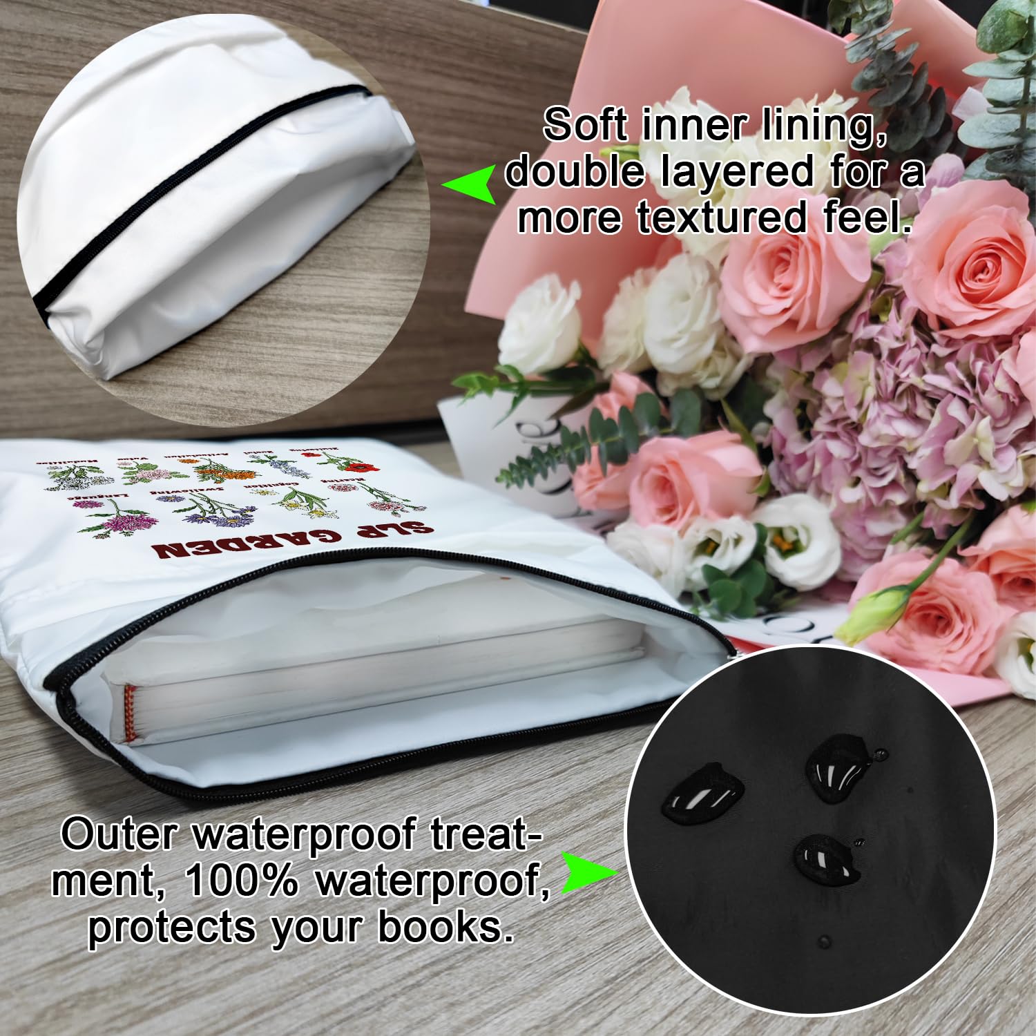 Fourth Wings Inspired Book Sleeve with Zipper - Dragon Themed Protective Cover for Books, Kindle, E-Readers - Perfect Gift for Women, Teachers, Librarians & Book Lovers (White-A, Large) - Ideal for Reading, Travel & Book Storage