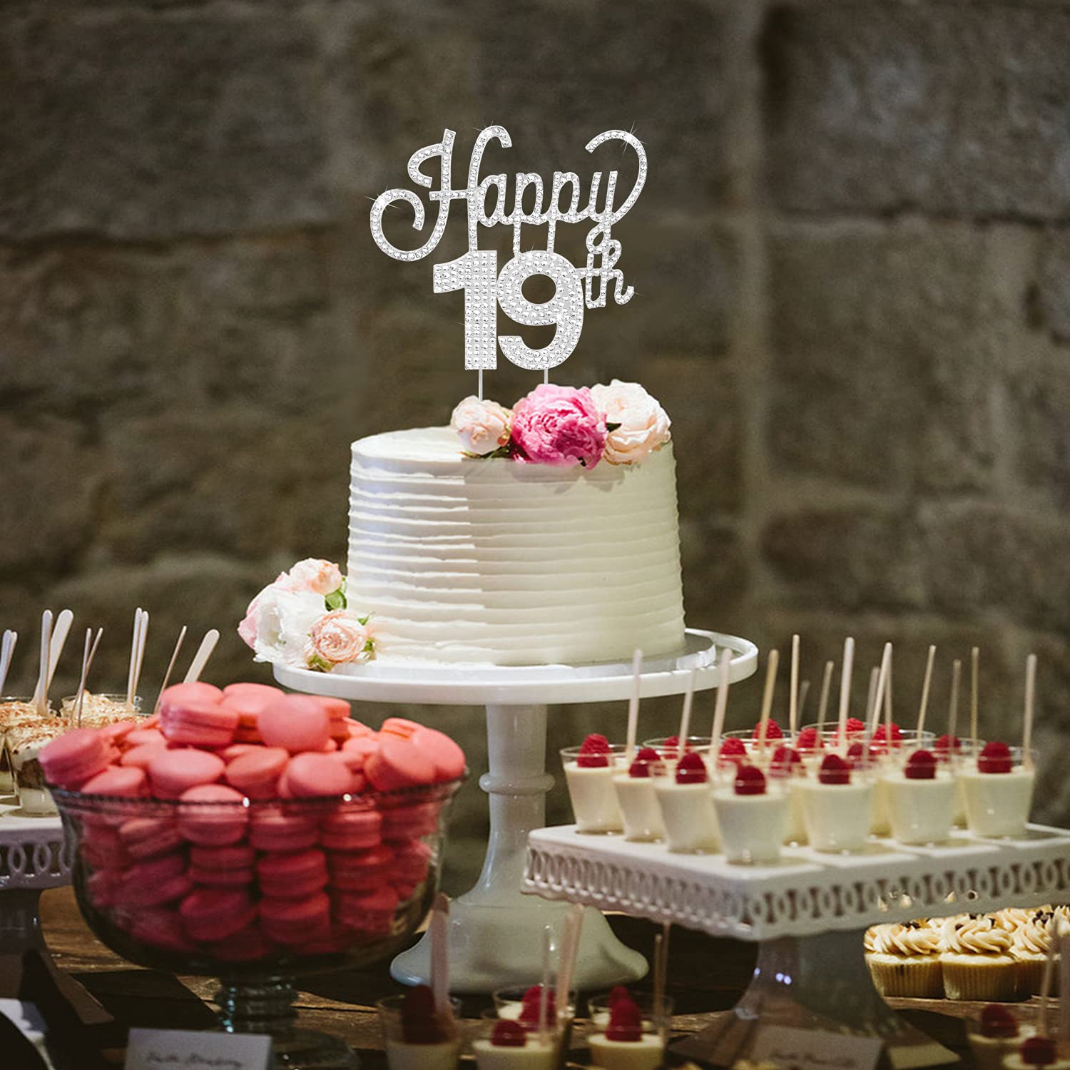 LINGTEER 19th Birthday Cake Topper - Silver Rhinestone Party Decor for Nineteen Years Old Celebration | Perfect for Birthday Cakes, Cupcakes & Dessert Table Centerpieces