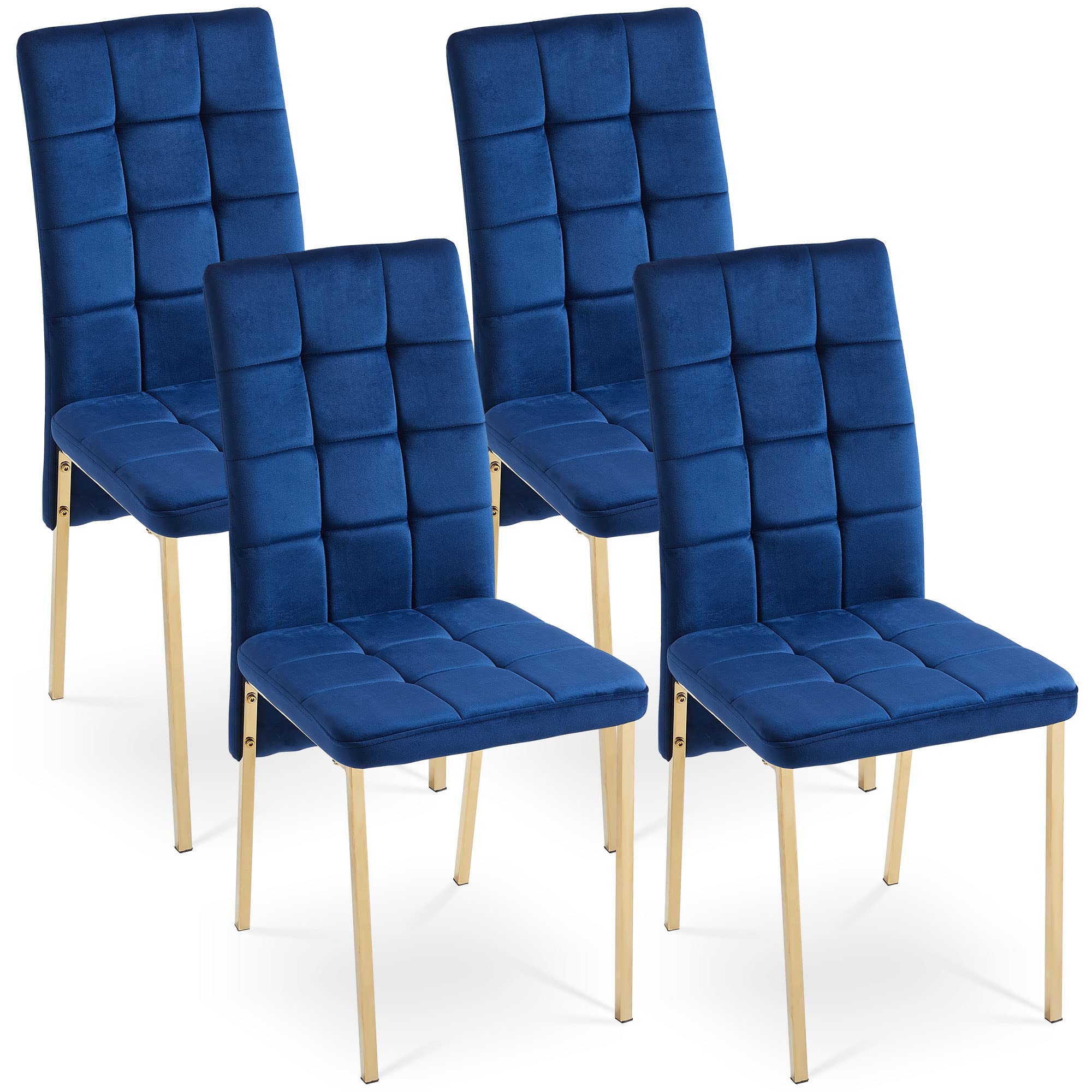 Velvet Dining Chairs Set of 4 - Upholstered Armless Side Chairs with Golden Metal Legs for Kitchen, Living Room & Bedroom | Elegant Makeup Chair & Restaurant Seating | Comfy Home Decor for Dining, Entertaining & Vanity Areas
