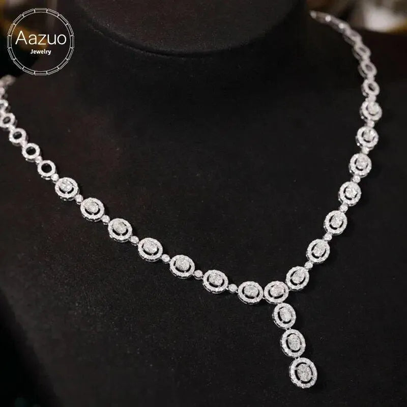 18K Solid White Gold Oval Diamond Necklace - 7.50ct Natural Diamonds Luxury Jewelry for Women | Perfect for Engagement Parties, Anniversaries & Special Occasions