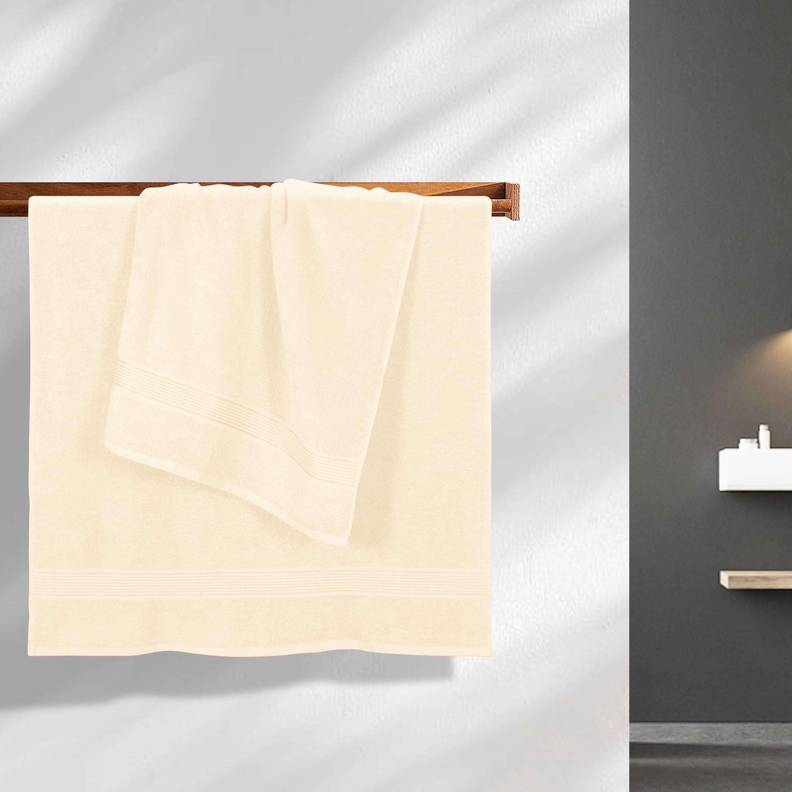 Belizzi Home 2-Pack Oversized Cotton Bath Towels 28x55 Inches - Ultra Absorbent, Quick Dry & Lightweight - Perfect for Gym, Travel, Camping, Pool & Spa - Ivory