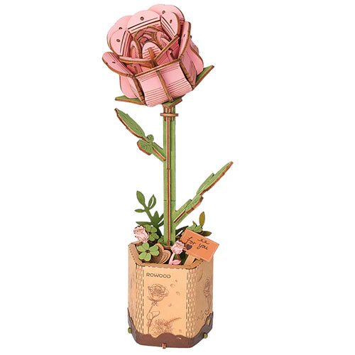 ROBOTIME DIY 3D Wooden Puzzle - Pink Rose Flower Model Kit for Adults & Teens, Home Decor & Gift Idea for Valentine's Day, Birthday, Anniversary