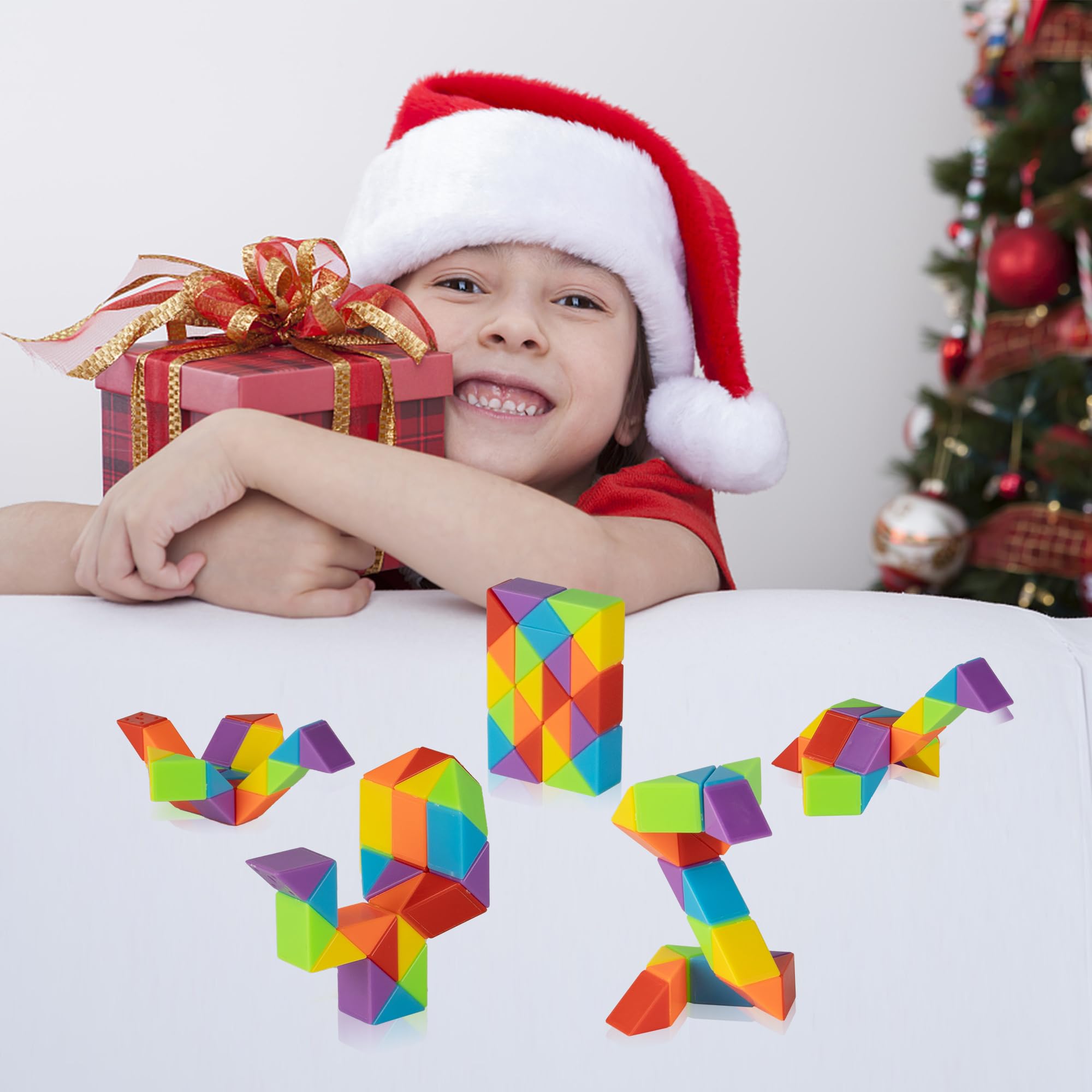 Ganowo Medium Snake Cube Puzzle - 4 Pack Twist Fidget Toys for Stress Relief & Anxiety - Sensory Toys for Kids, Teens, Adults - Perfect for Stocking Stuffers, Goodie Bags & Classroom Rewards